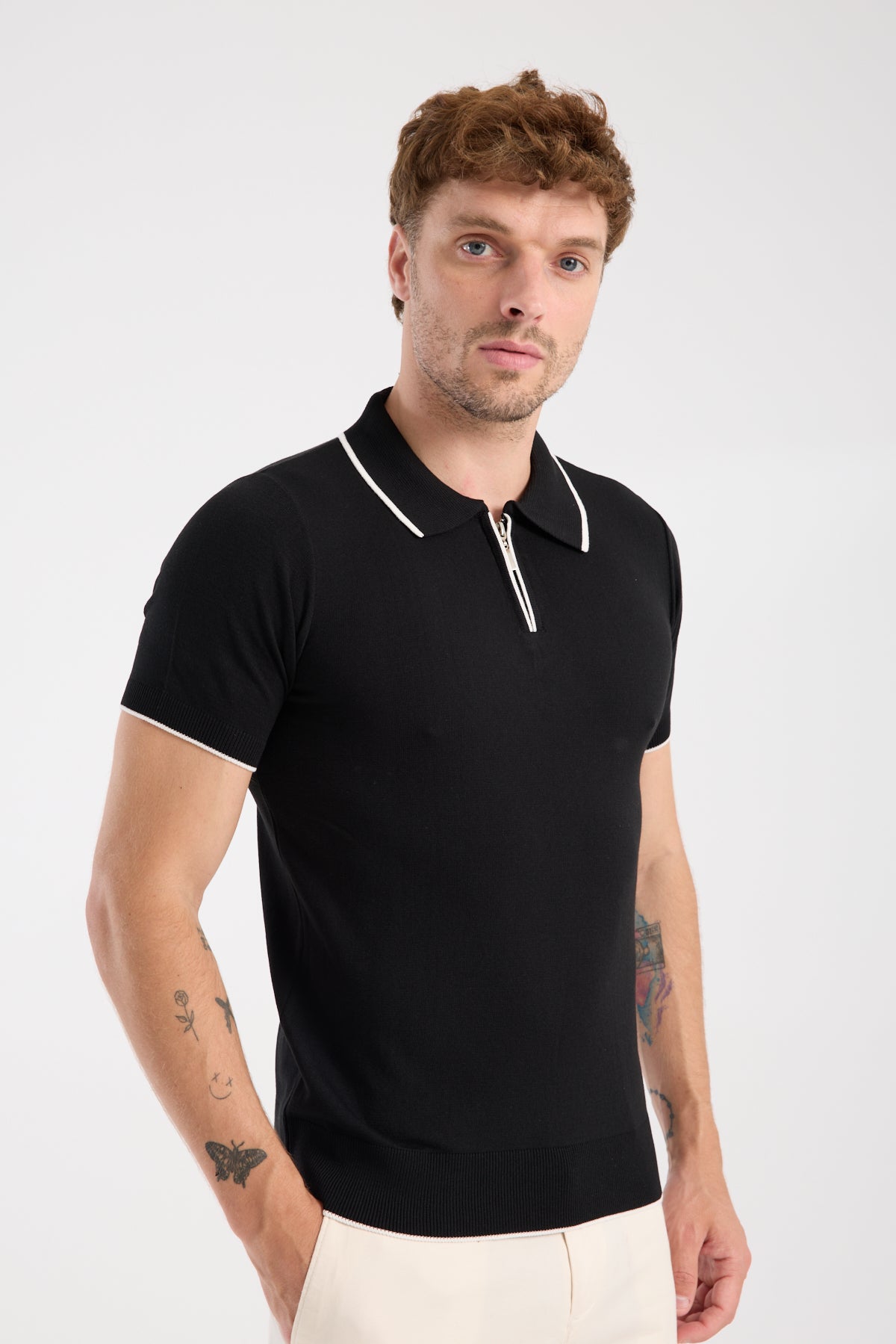 AClub Echo Örme Kumaş Viskon Karışımlı Slim Fit Siyah Polo Yaka Erkek Düz Polo Shirt