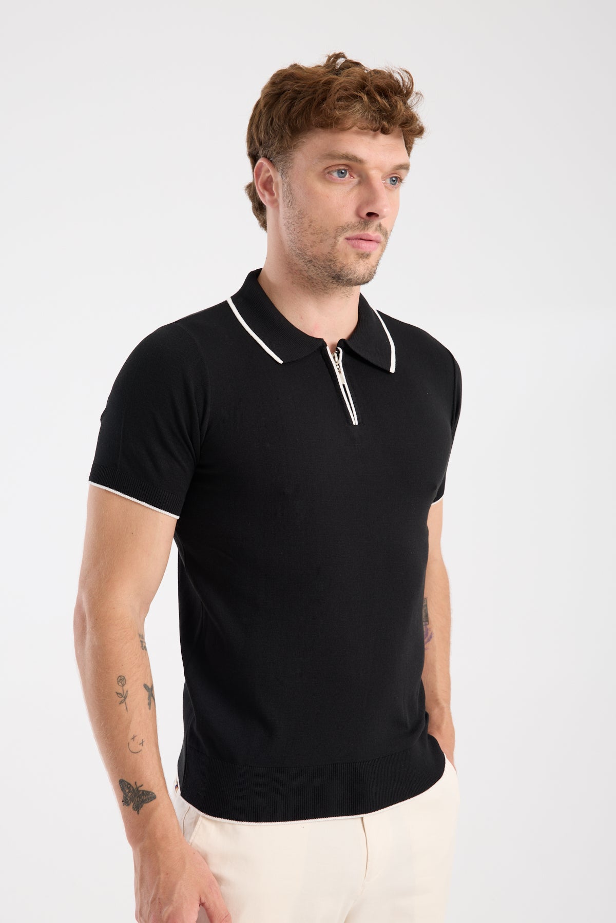 AClub Echo Örme Kumaş Viskon Karışımlı Slim Fit Siyah Polo Yaka Erkek Düz Polo Shirt