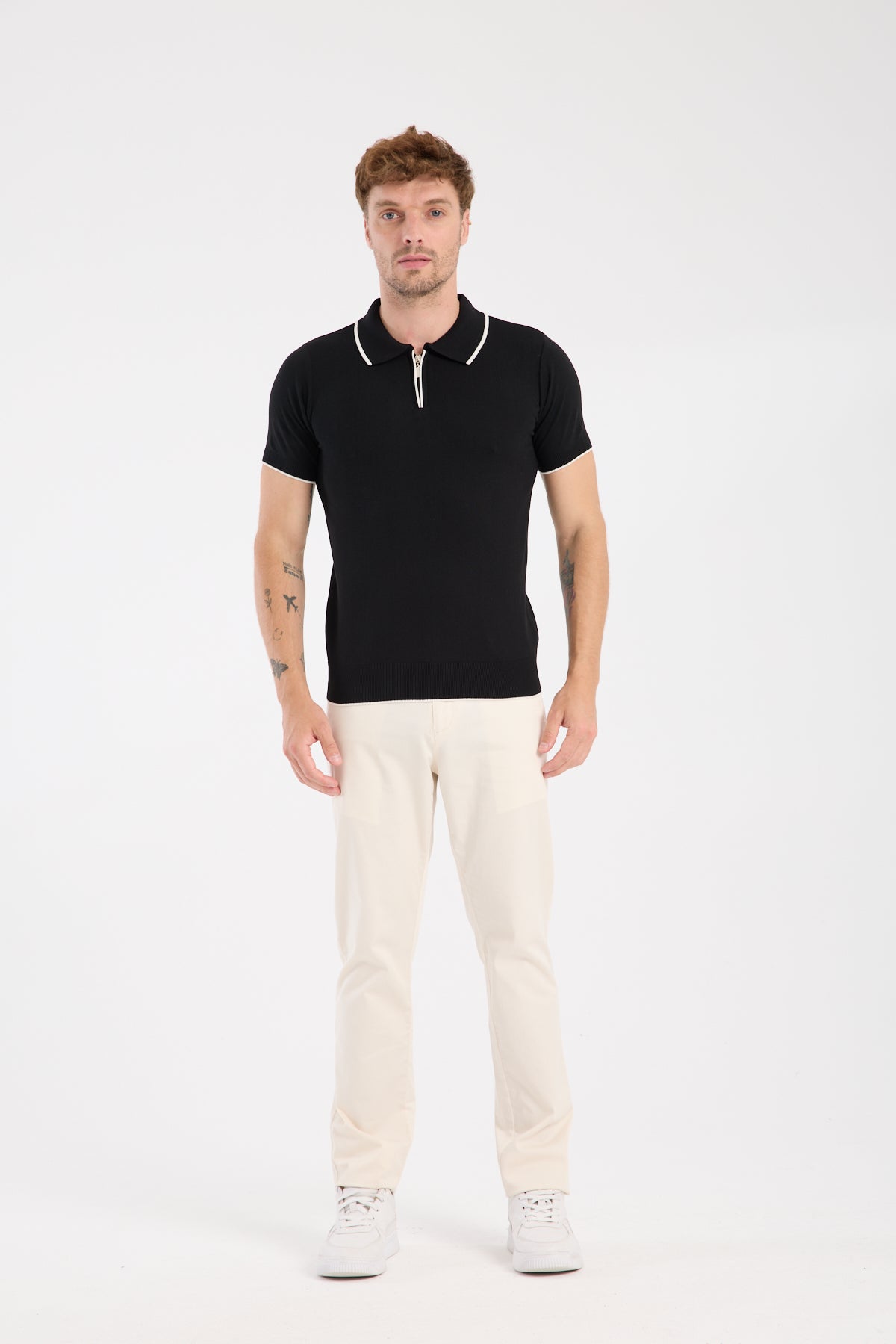 AClub Echo Örme Kumaş Viskon Karışımlı Slim Fit Siyah Polo Yaka Erkek Düz Polo Shirt