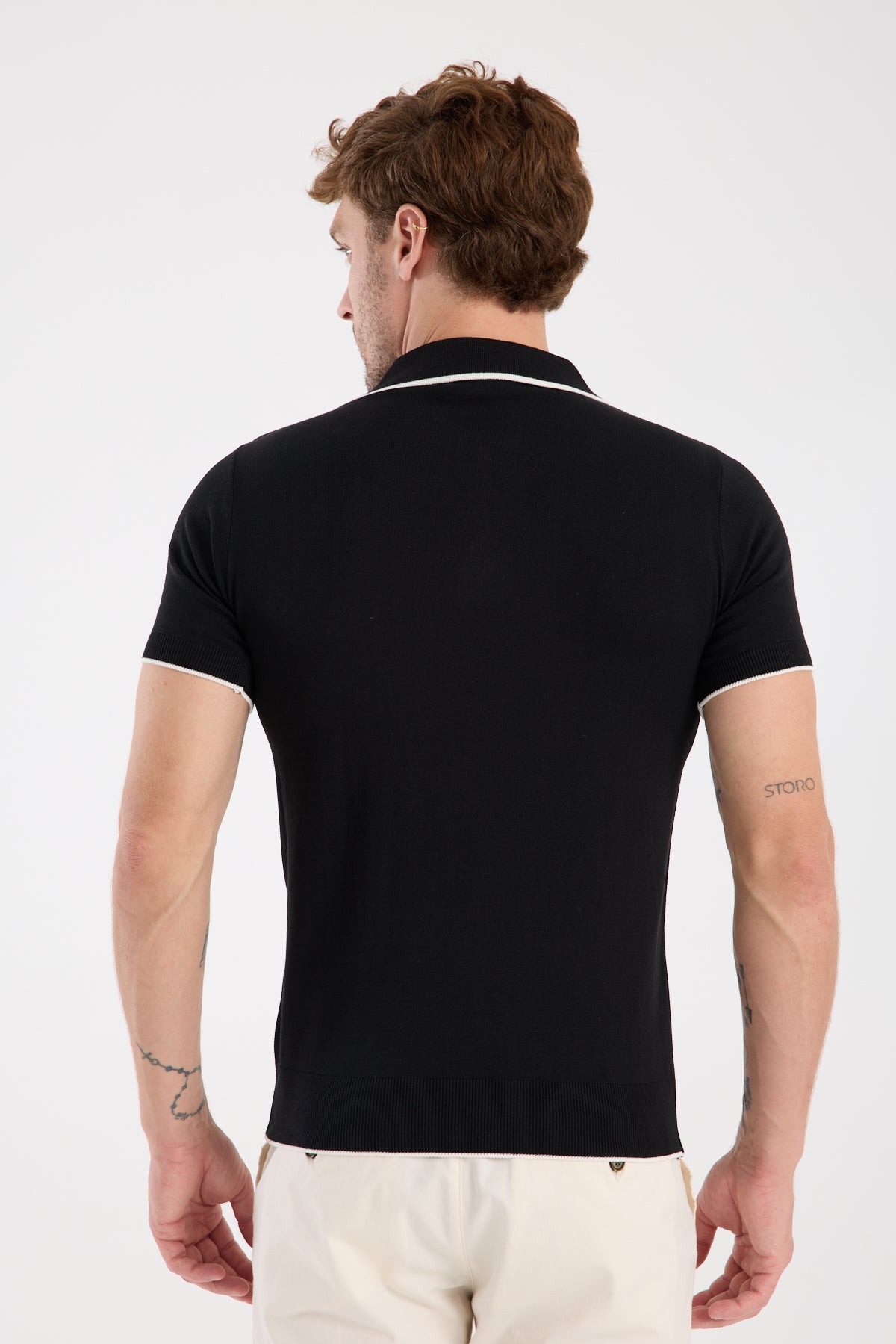 AClub Echo Örme Kumaş Viskon Karışımlı Slim Fit Siyah Polo Yaka Erkek Düz Polo Shirt