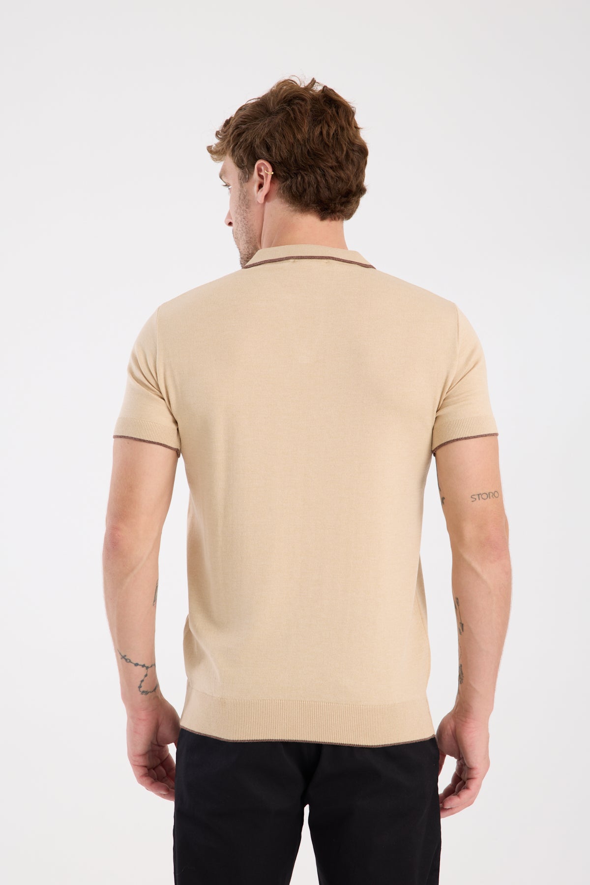 AClub Delta Örme Kumaş Viskon Karışımlı Slim Fit Koyu Bej Polo Yaka Erkek Düz Polo Shirt