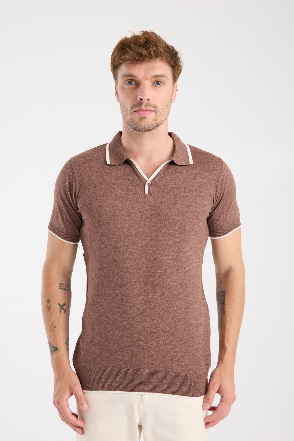 AClub Delta Örme Kumaş Viskon Karışımlı Slim Fit Kahverengi Polo Yaka Erkek Düz Polo Shirt
