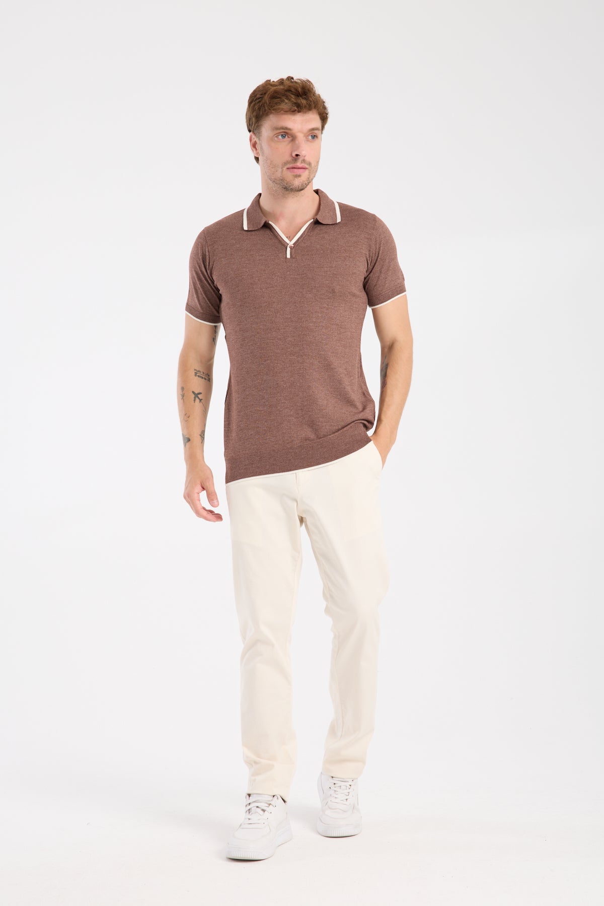 AClub Delta Örme Kumaş Viskon Karışımlı Slim Fit Kahverengi Polo Yaka Erkek Düz Polo Shirt