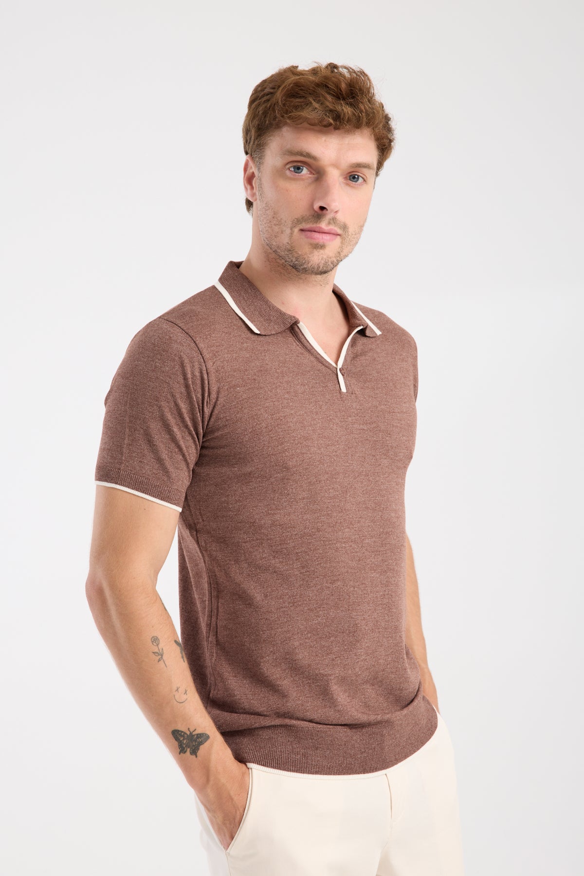 AClub Delta Örme Kumaş Viskon Karışımlı Slim Fit Kahverengi Polo Yaka Erkek Düz Polo Shirt