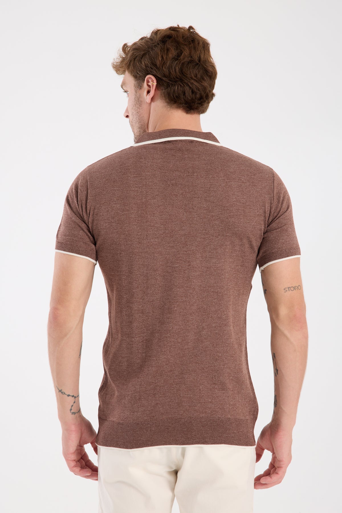 AClub Delta Örme Kumaş Viskon Karışımlı Slim Fit Kahverengi Polo Yaka Erkek Düz Polo Shirt