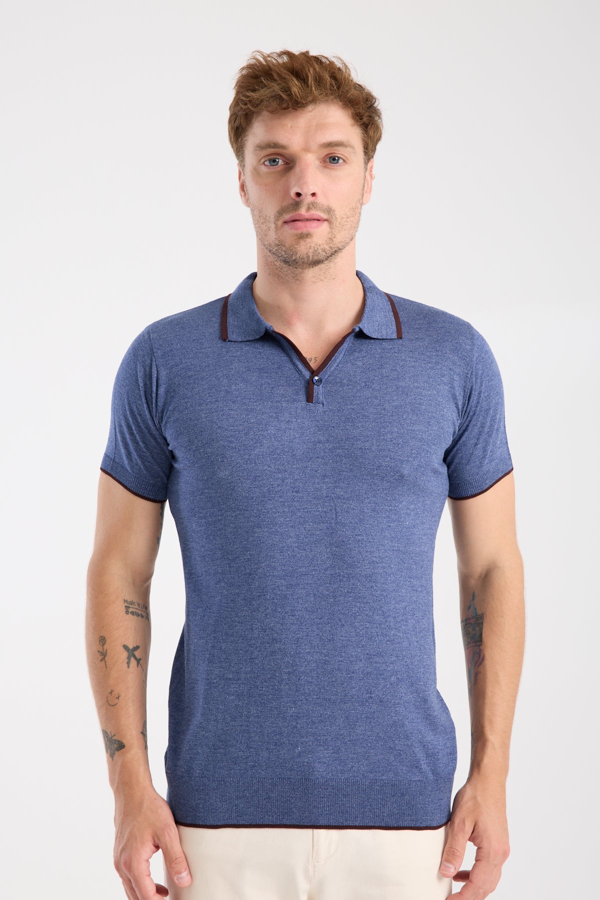 AClub Delta Örme Kumaş Viskon Karışımlı Slim Fit İndigo Polo Yaka Erkek Düz Polo Shirt