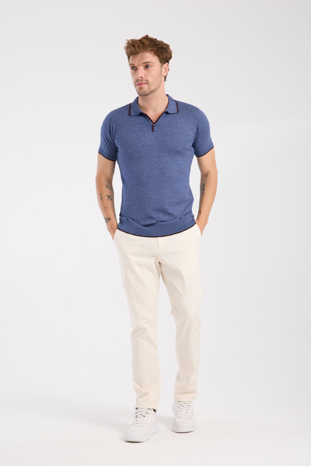 AClub Delta Örme Kumaş Viskon Karışımlı Slim Fit İndigo Polo Yaka Erkek Düz Polo Shirt