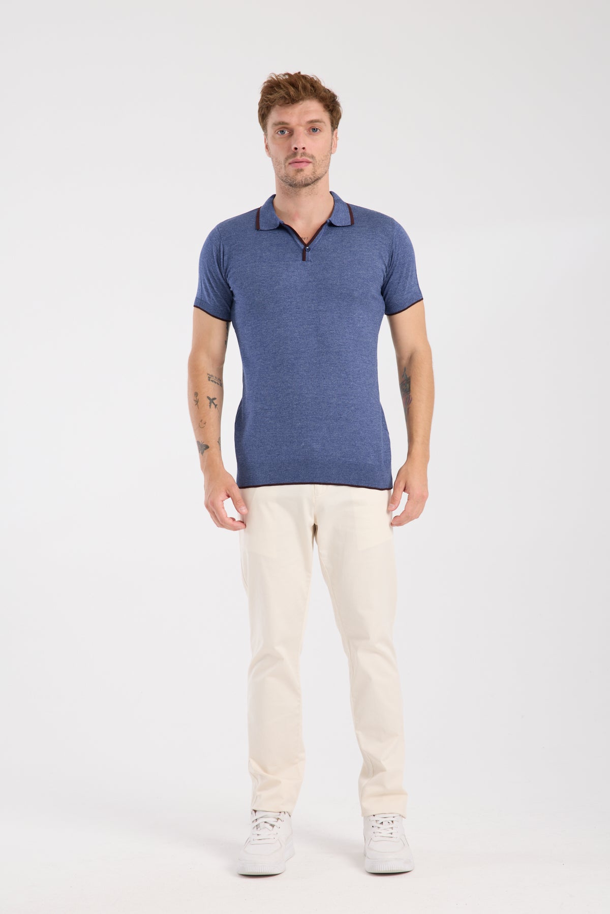 AClub Delta Örme Kumaş Viskon Karışımlı Slim Fit İndigo Polo Yaka Erkek Düz Polo Shirt
