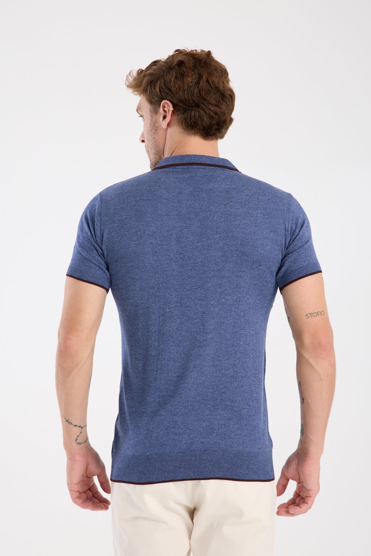 AClub Delta Örme Kumaş Viskon Karışımlı Slim Fit İndigo Polo Yaka Erkek Düz Polo Shirt