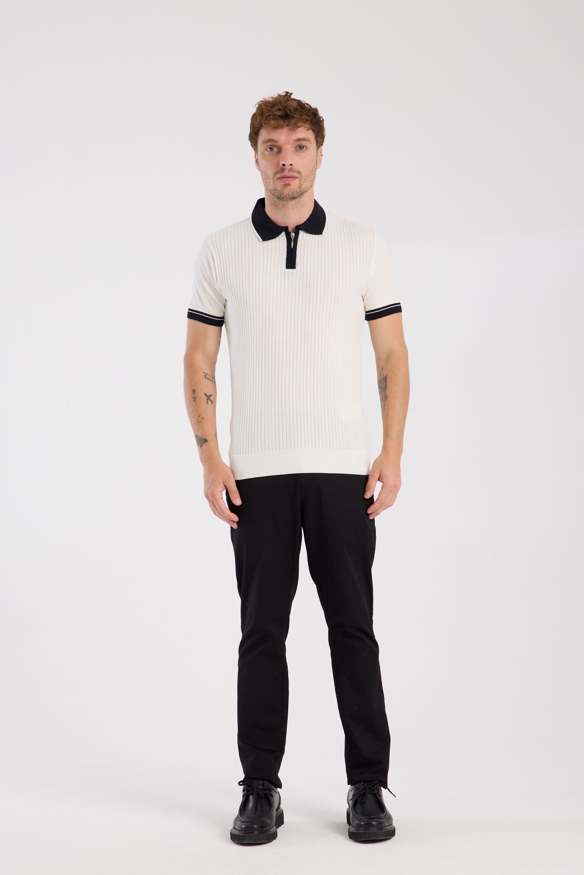 AClub Echo Örme Kumaş Viskon Karışımlı Slim Fit Ekru Polo Yaka Erkek Desenli Polo Shirt