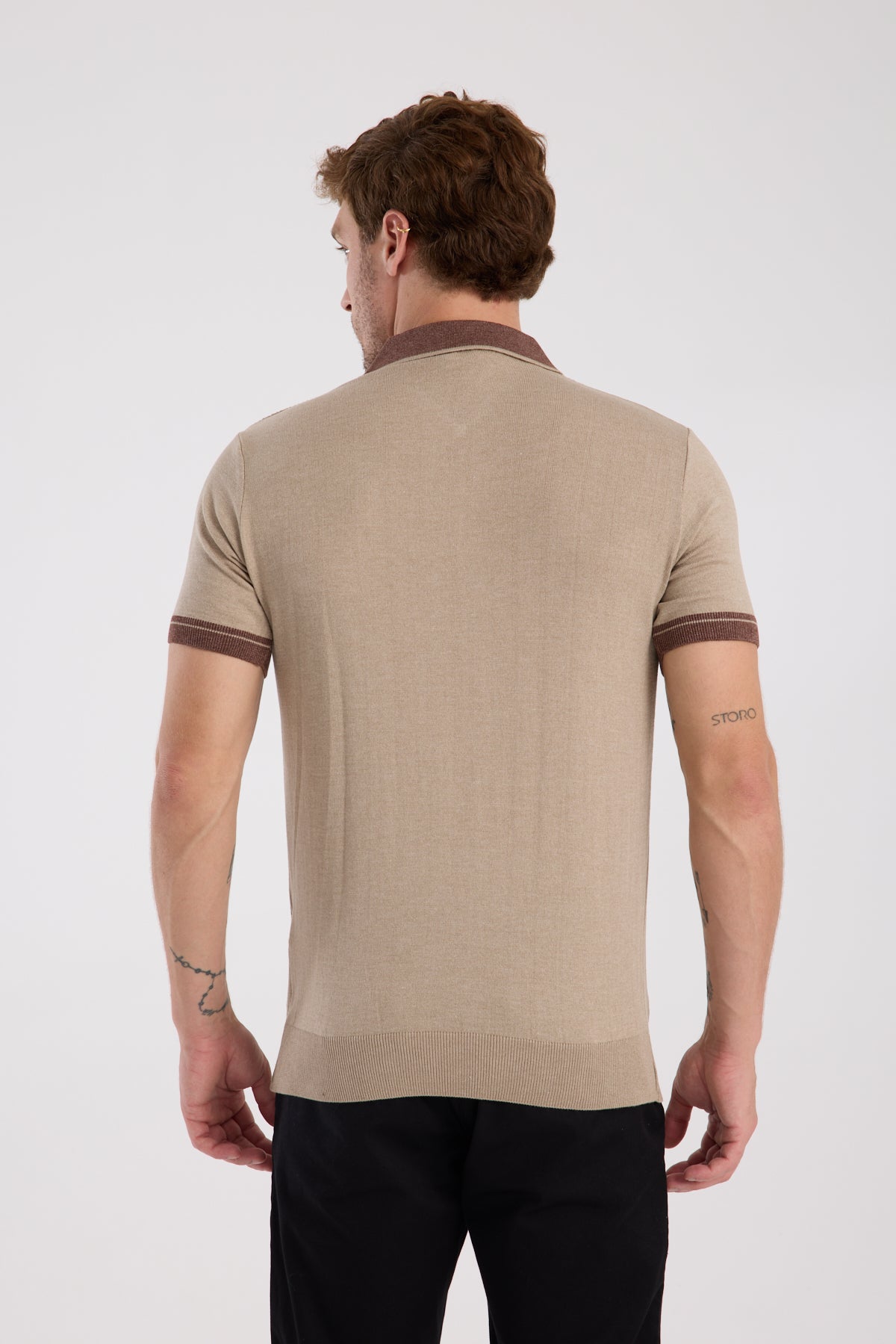 AClub Echo Örme Kumaş Viskon Karışımlı Slim Fit Vizon Polo Yaka Erkek Desenli Polo Shirt