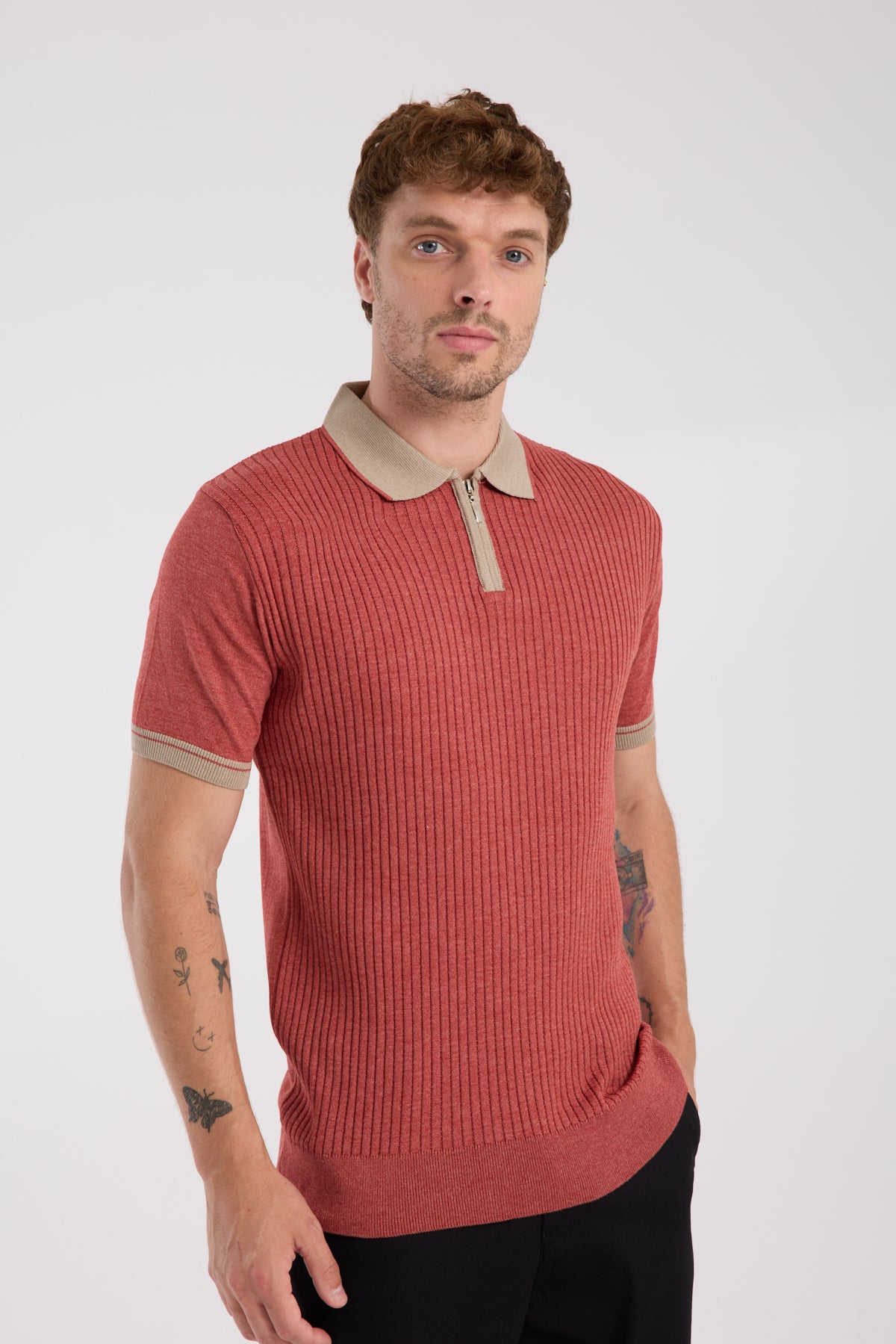 AClub Echo Örme Kumaş Viskon Karışımlı Slim Fit Kiremit Polo Yaka Erkek Desenli Polo Shirt