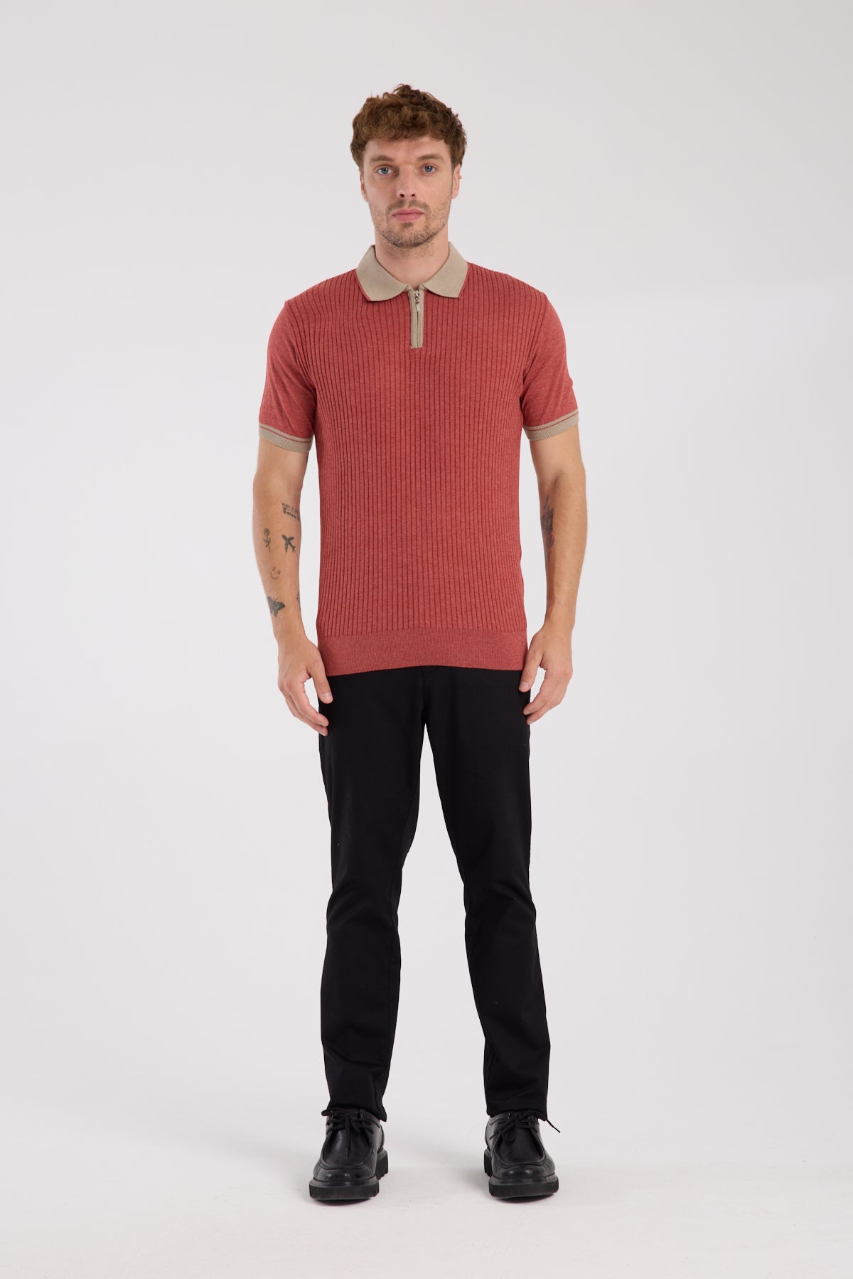 AClub Echo Örme Kumaş Viskon Karışımlı Slim Fit Kiremit Polo Yaka Erkek Desenli Polo Shirt