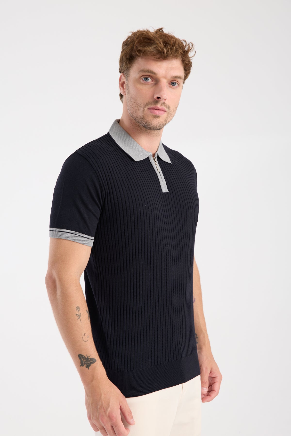 AClub Echo Örme Kumaş Viskon Karışımlı Slim Fit Lacivert Polo Yaka Erkek Desenli Polo Shirt