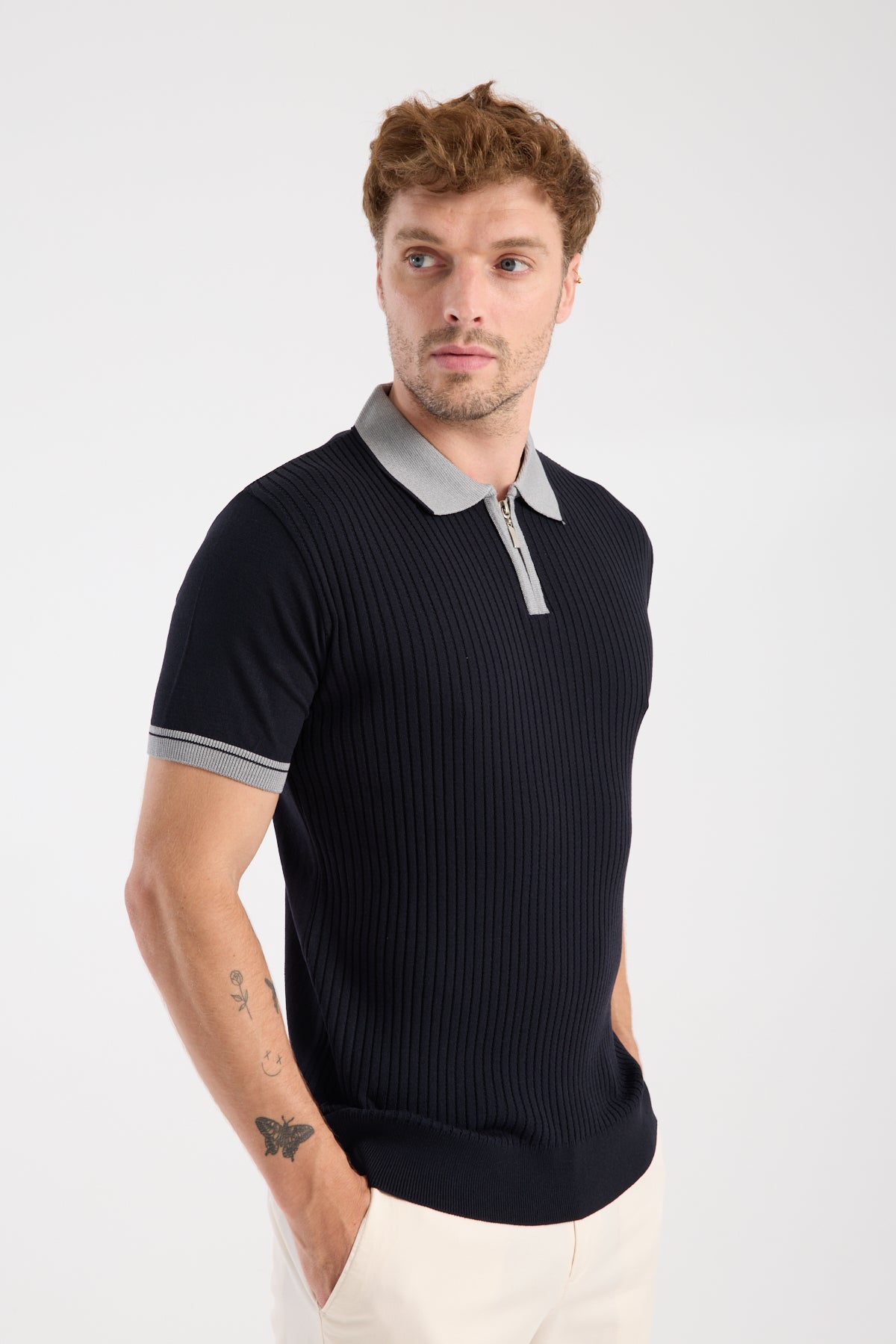 AClub Echo Örme Kumaş Viskon Karışımlı Slim Fit Lacivert Polo Yaka Erkek Desenli Polo Shirt