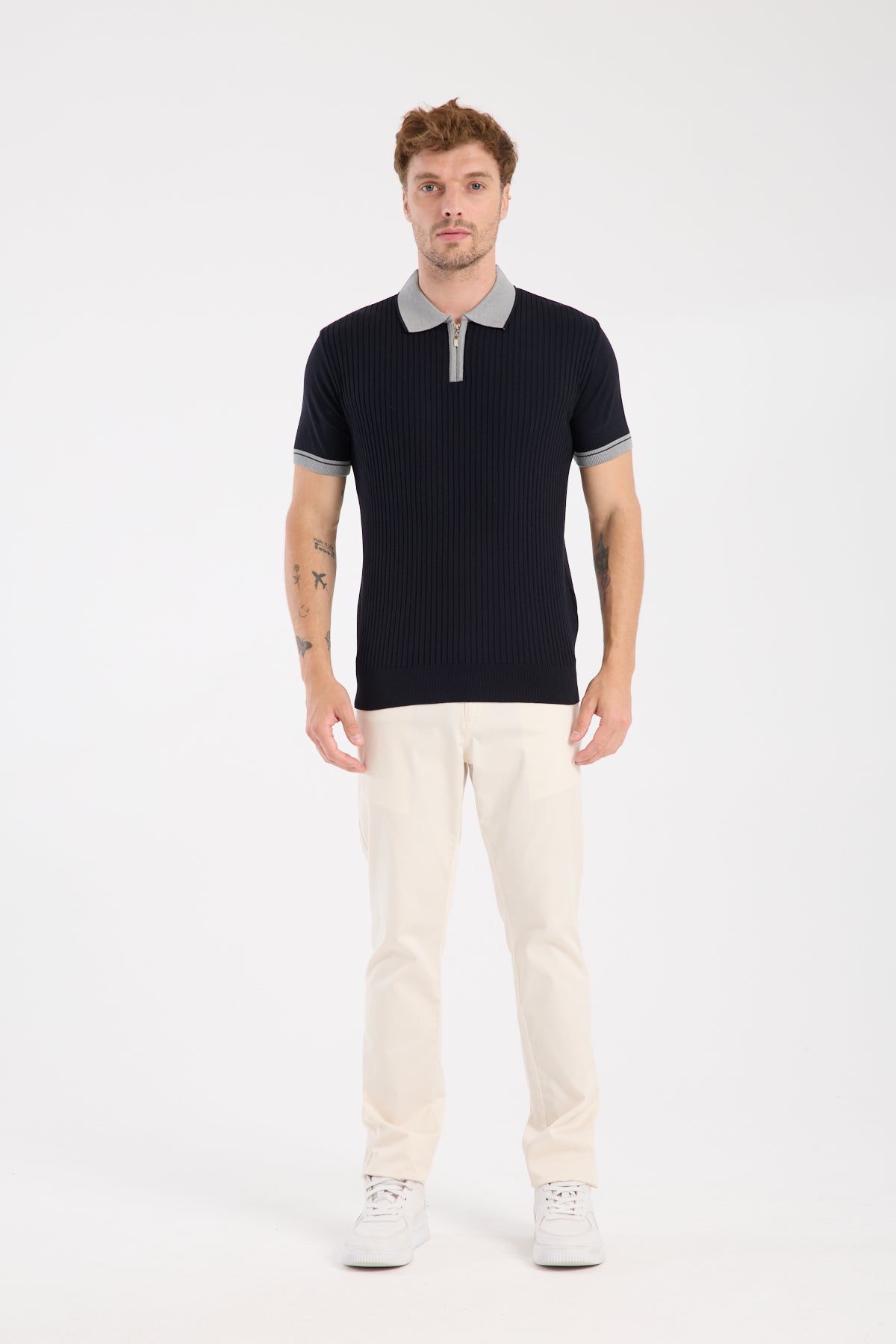 AClub Echo Örme Kumaş Viskon Karışımlı Slim Fit Lacivert Polo Yaka Erkek Desenli Polo Shirt