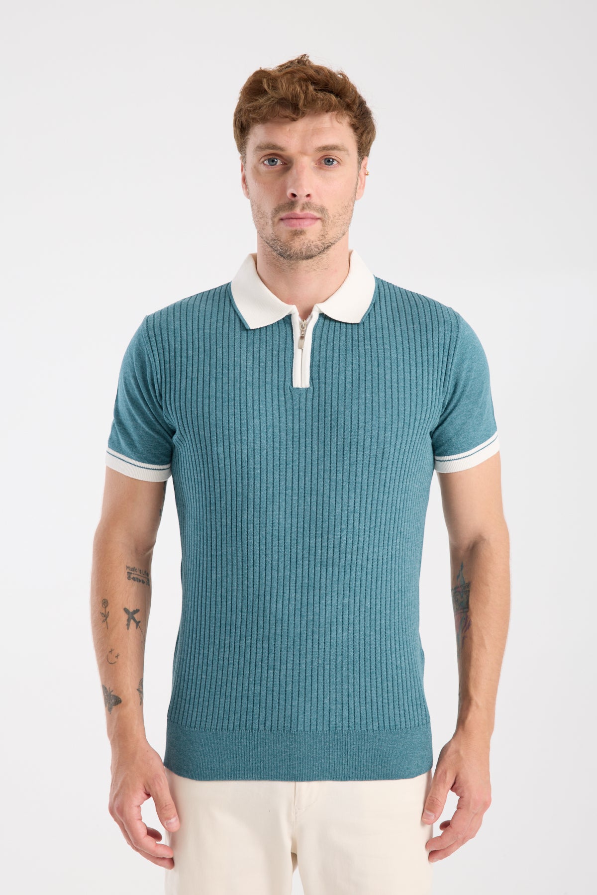 AClub Echo Örme Kumaş Viskon Karışımlı Slim Fit Petrol Polo Yaka Erkek Desenli Polo Shirt