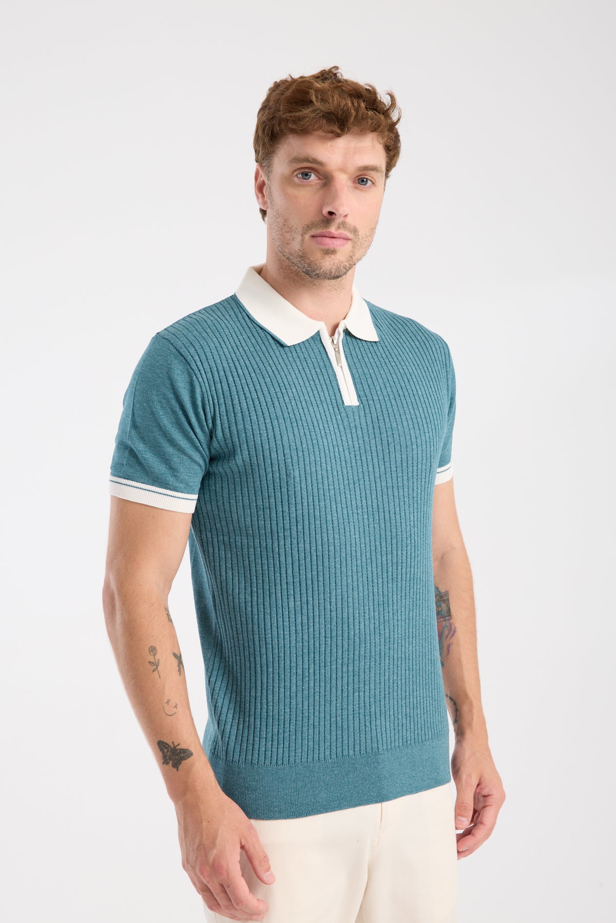 AClub Echo Örme Kumaş Viskon Karışımlı Slim Fit Petrol Polo Yaka Erkek Desenli Polo Shirt