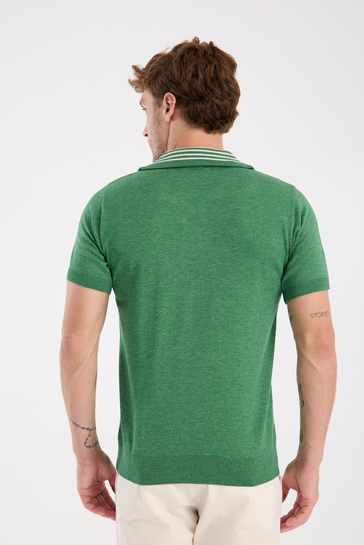 AClub Foxtrot Örme Kumaş Viskon Karışımlı Slim Fit Yeşil Dik Yaka Erkek Düz Polo Shirt