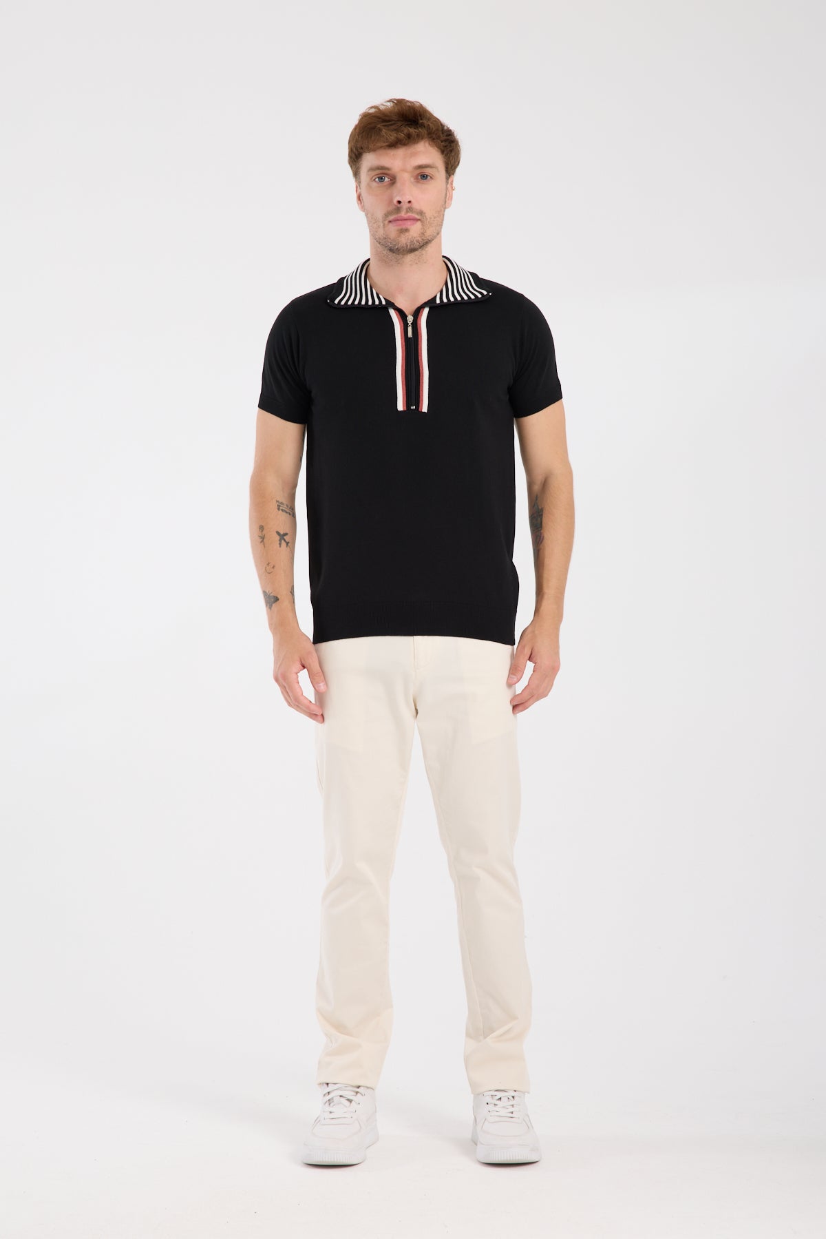 AClub Foxtrot Örme Kumaş Viskon Karışımlı Slim Fit Siyah Dik Yaka Erkek Düz Polo Shirt