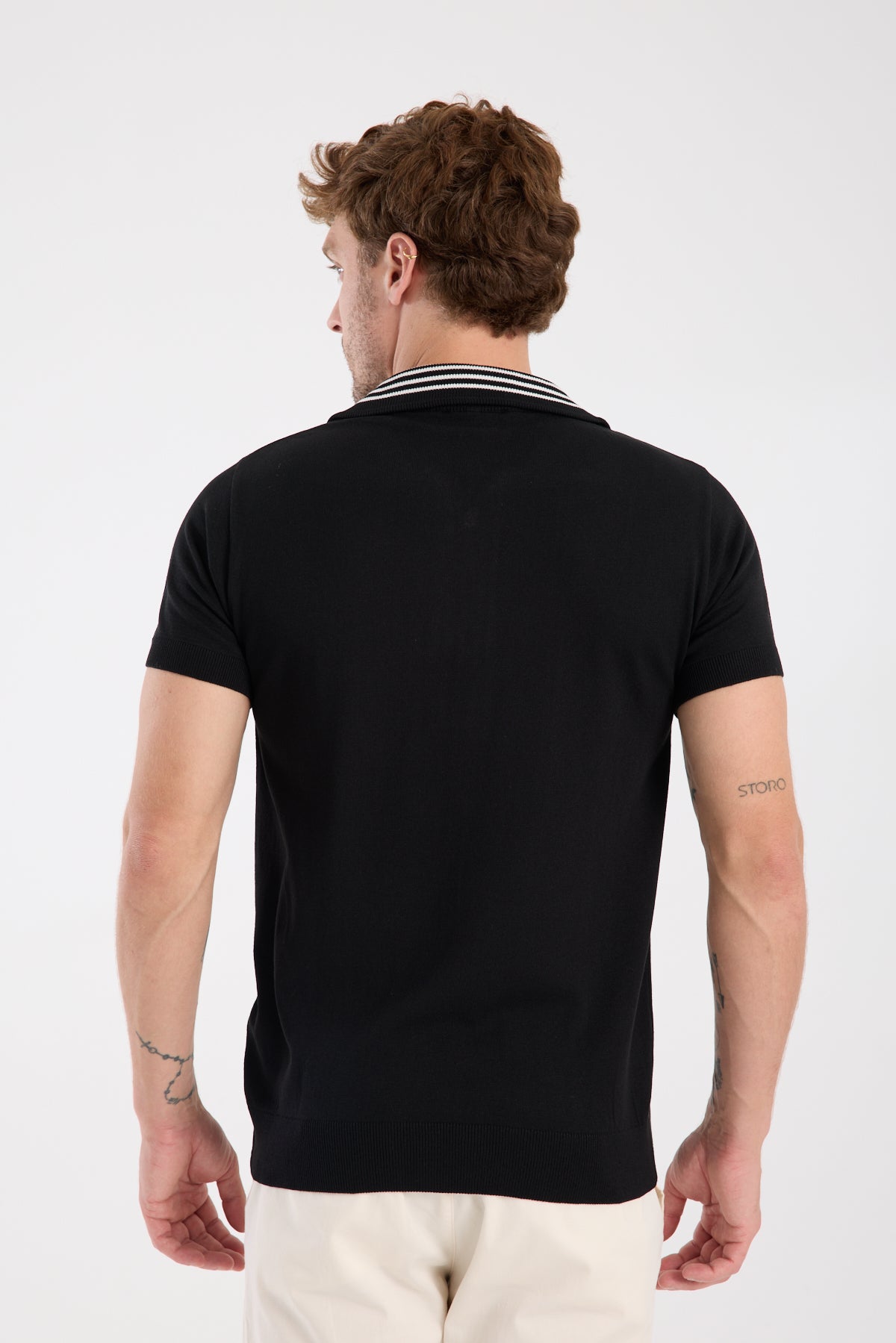 AClub Foxtrot Örme Kumaş Viskon Karışımlı Slim Fit Siyah Dik Yaka Erkek Düz Polo Shirt