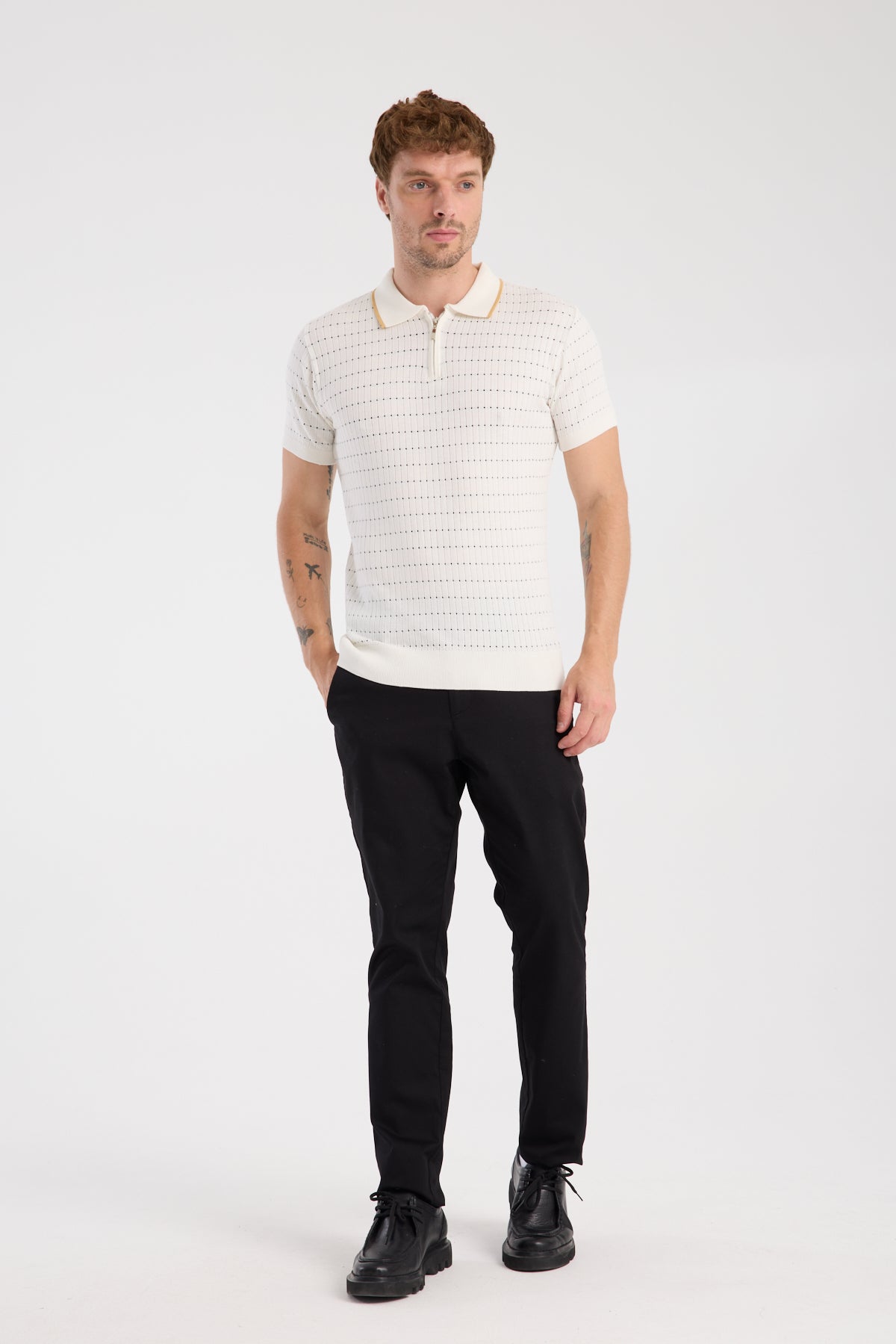 AClub Sierra Örme Kumaş Viskon Karışımlı Slim Fit Ekru Polo Yaka Erkek Düz Polo Shirt