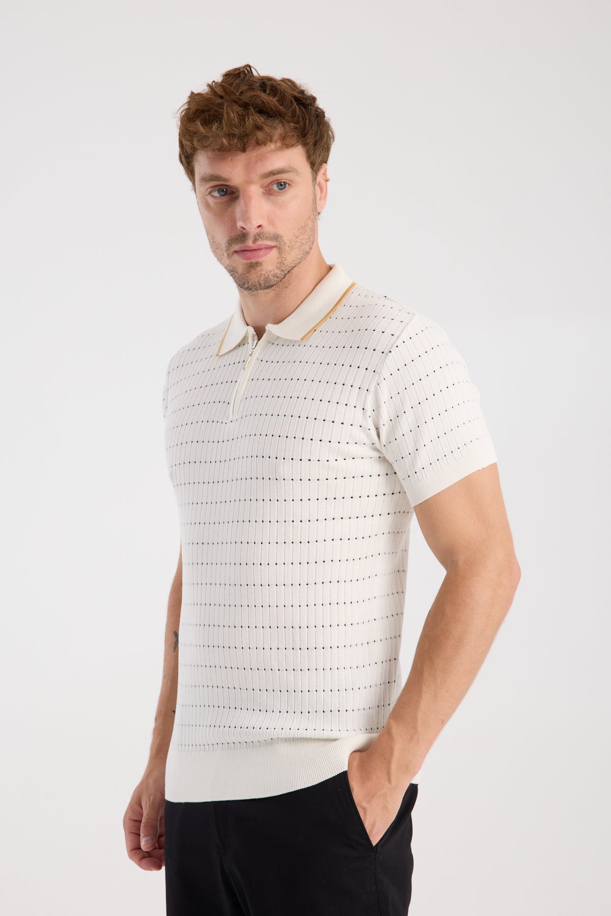 AClub Sierra Örme Kumaş Viskon Karışımlı Slim Fit Ekru Polo Yaka Erkek Düz Polo Shirt