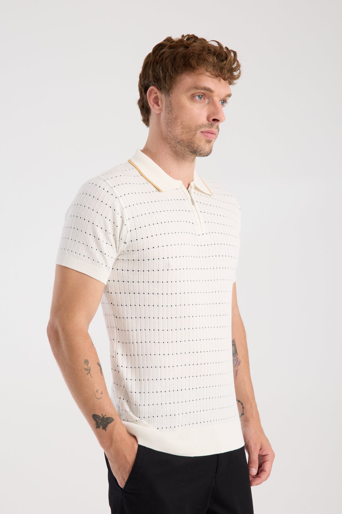 AClub Sierra Örme Kumaş Viskon Karışımlı Slim Fit Ekru Polo Yaka Erkek Düz Polo Shirt