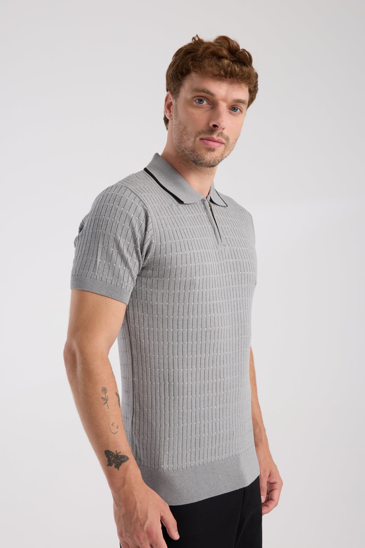 AClub Sierra Örme Kumaş Viskon Karışımlı Slim Fit Gri Polo Yaka Erkek Düz Polo Shirt