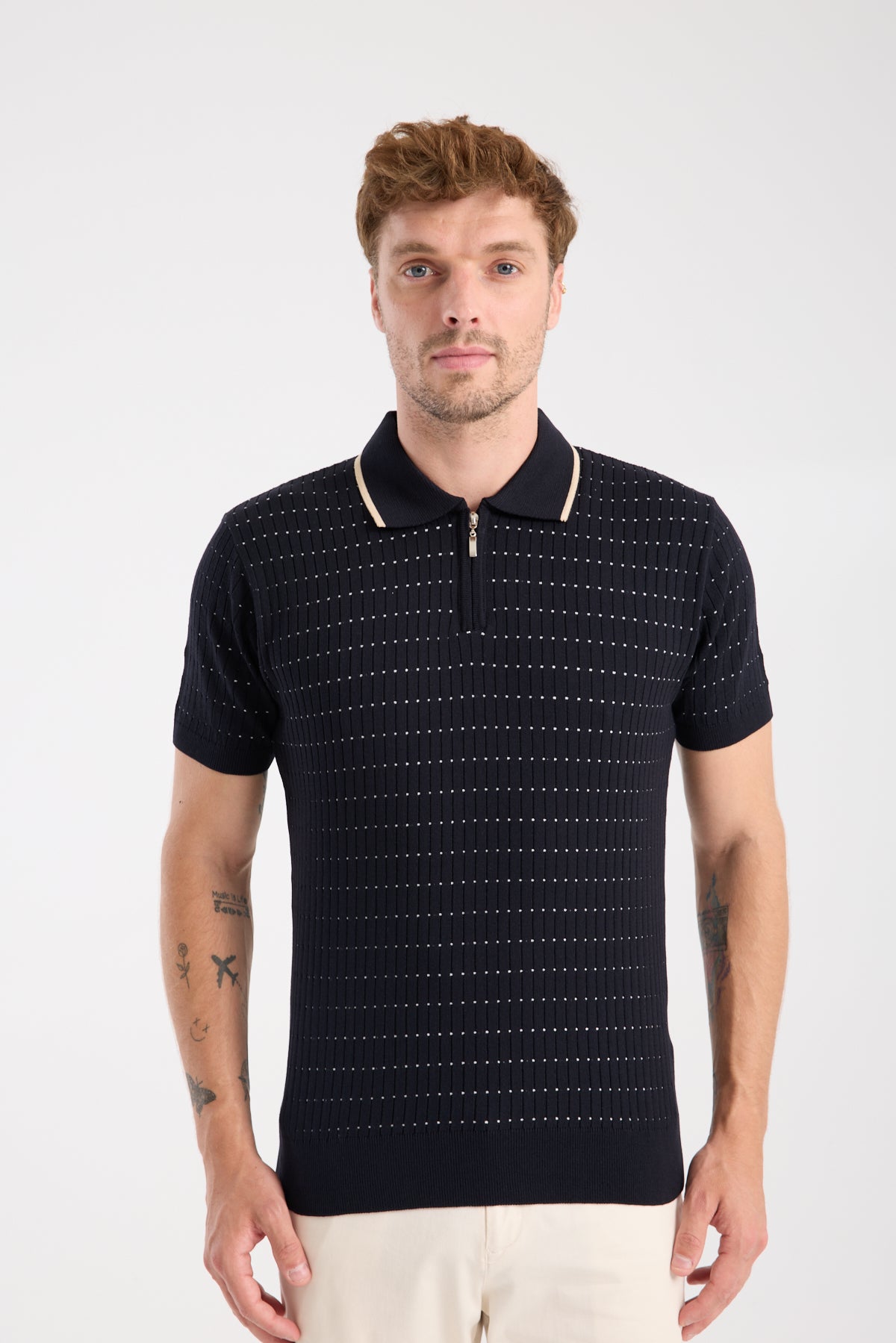 AClub Sierra Örme Kumaş Viskon Karışımlı Slim Fit Lacivert Polo Yaka Erkek Düz Polo Shirt