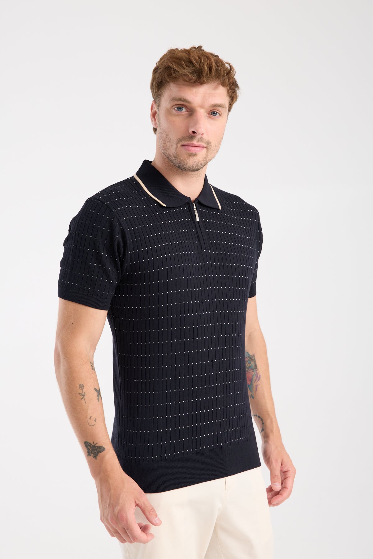 AClub Sierra Örme Kumaş Viskon Karışımlı Slim Fit Lacivert Polo Yaka Erkek Düz Polo Shirt