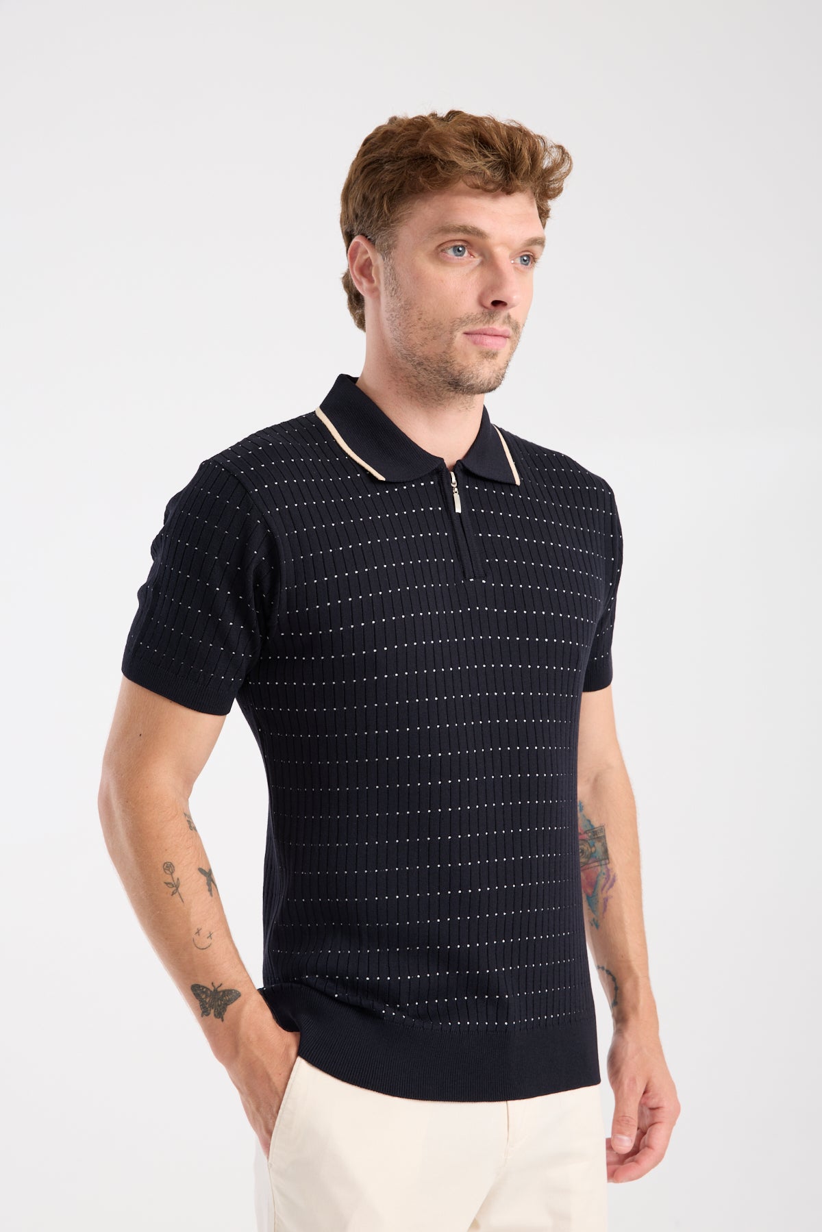 AClub Sierra Örme Kumaş Viskon Karışımlı Slim Fit Lacivert Polo Yaka Erkek Düz Polo Shirt