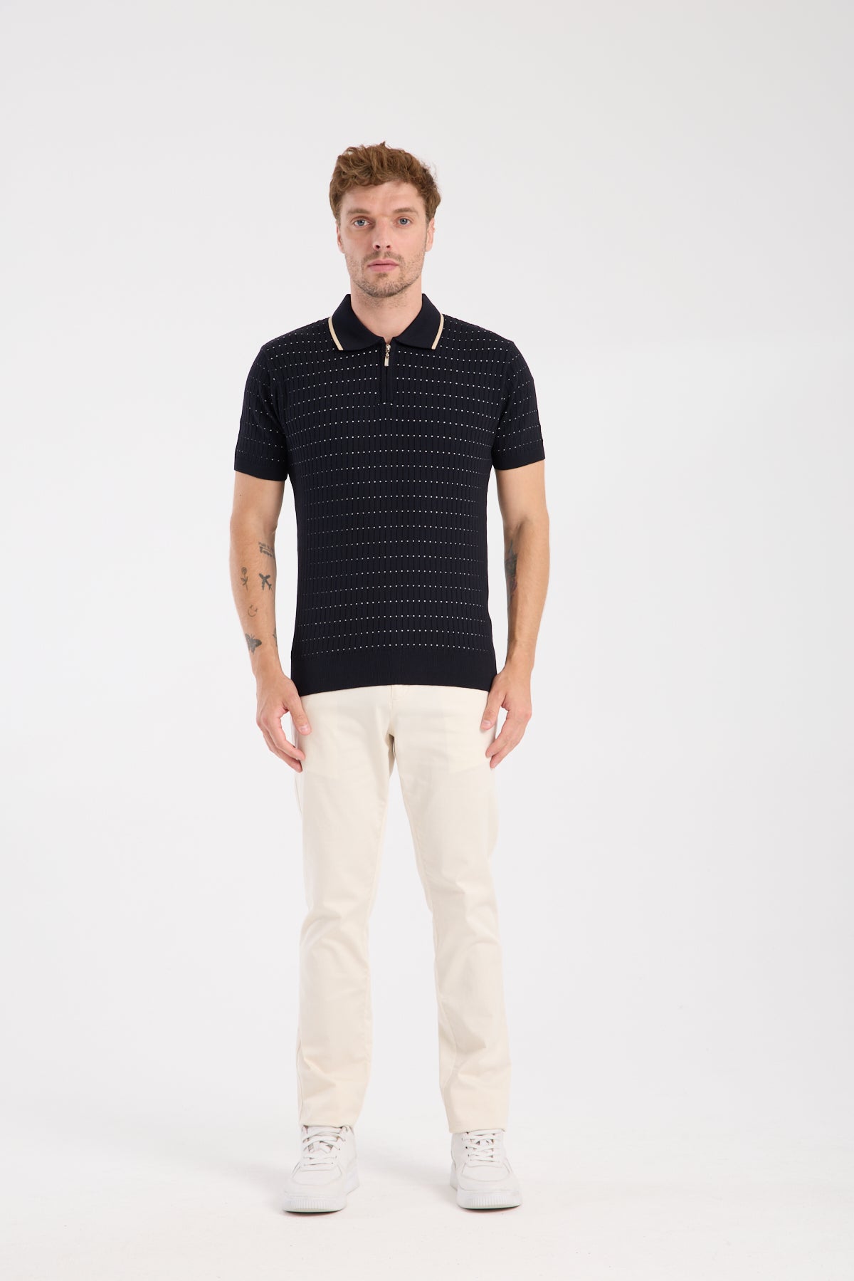 AClub Sierra Örme Kumaş Viskon Karışımlı Slim Fit Lacivert Polo Yaka Erkek Düz Polo Shirt