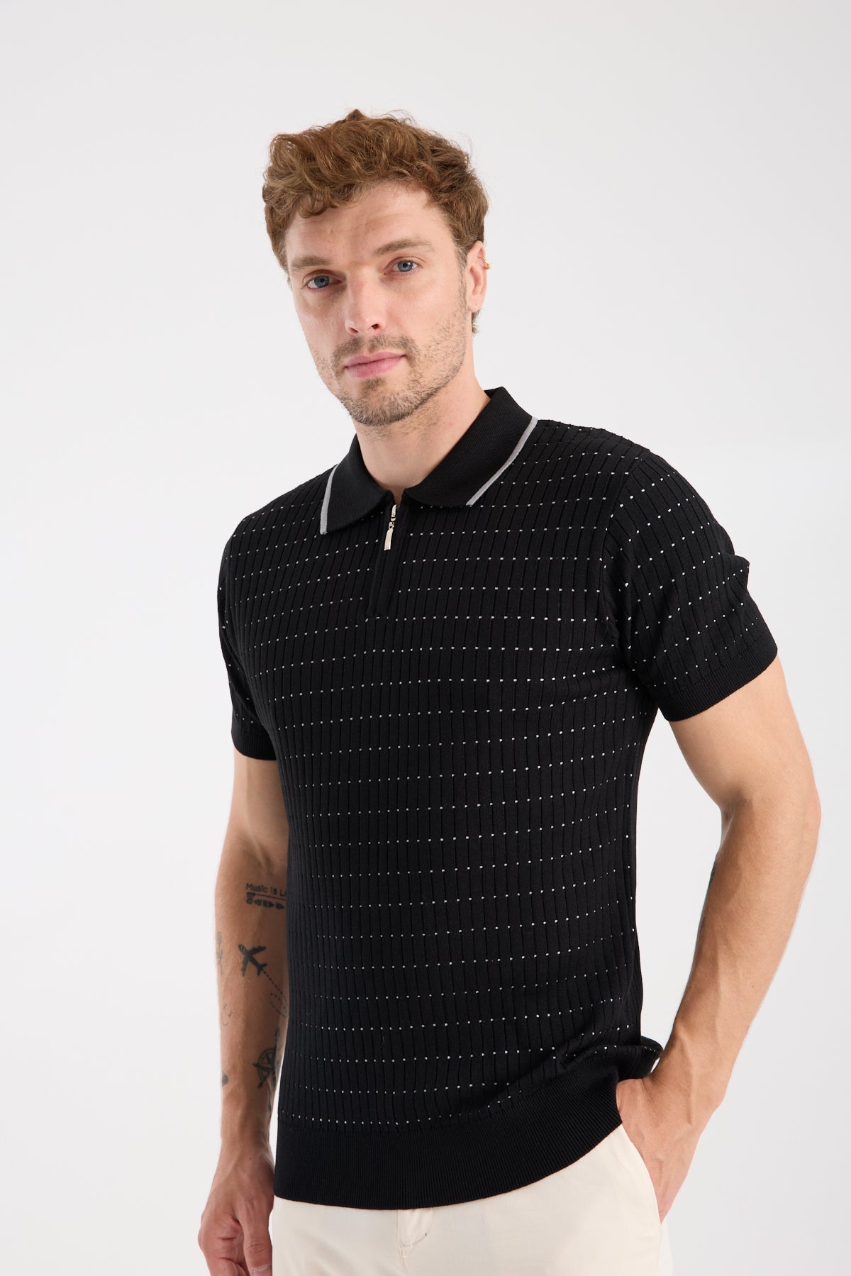 AClub Sierra Örme Kumaş Viskon Karışımlı Slim Fit Siyah Polo Yaka Erkek Düz Polo Shirt