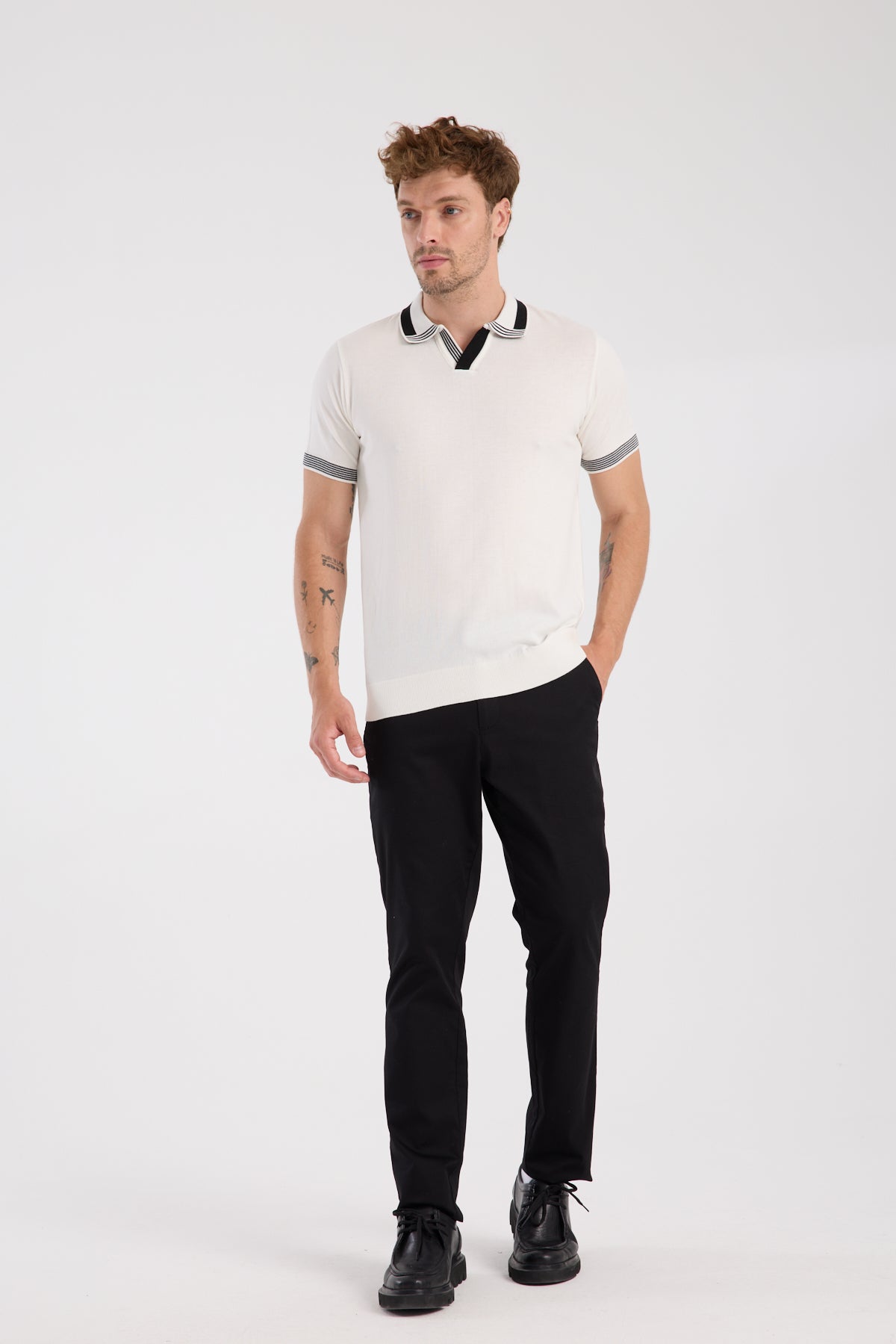 AClub Victor Örme Kumaş Viskon Karışımlı Slim Fit Ekru Polo Yaka Erkek Düz Polo Shirt