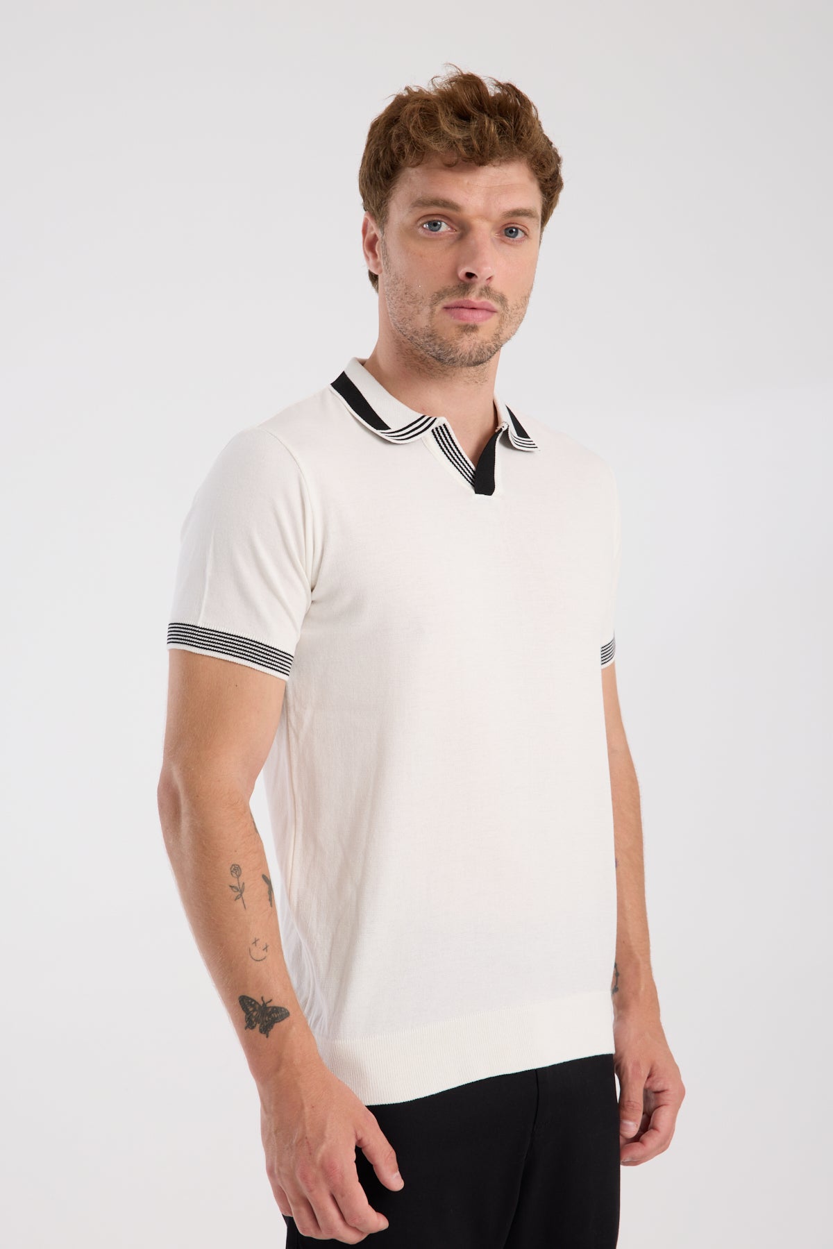 AClub Victor Örme Kumaş Viskon Karışımlı Slim Fit Ekru Polo Yaka Erkek Düz Polo Shirt