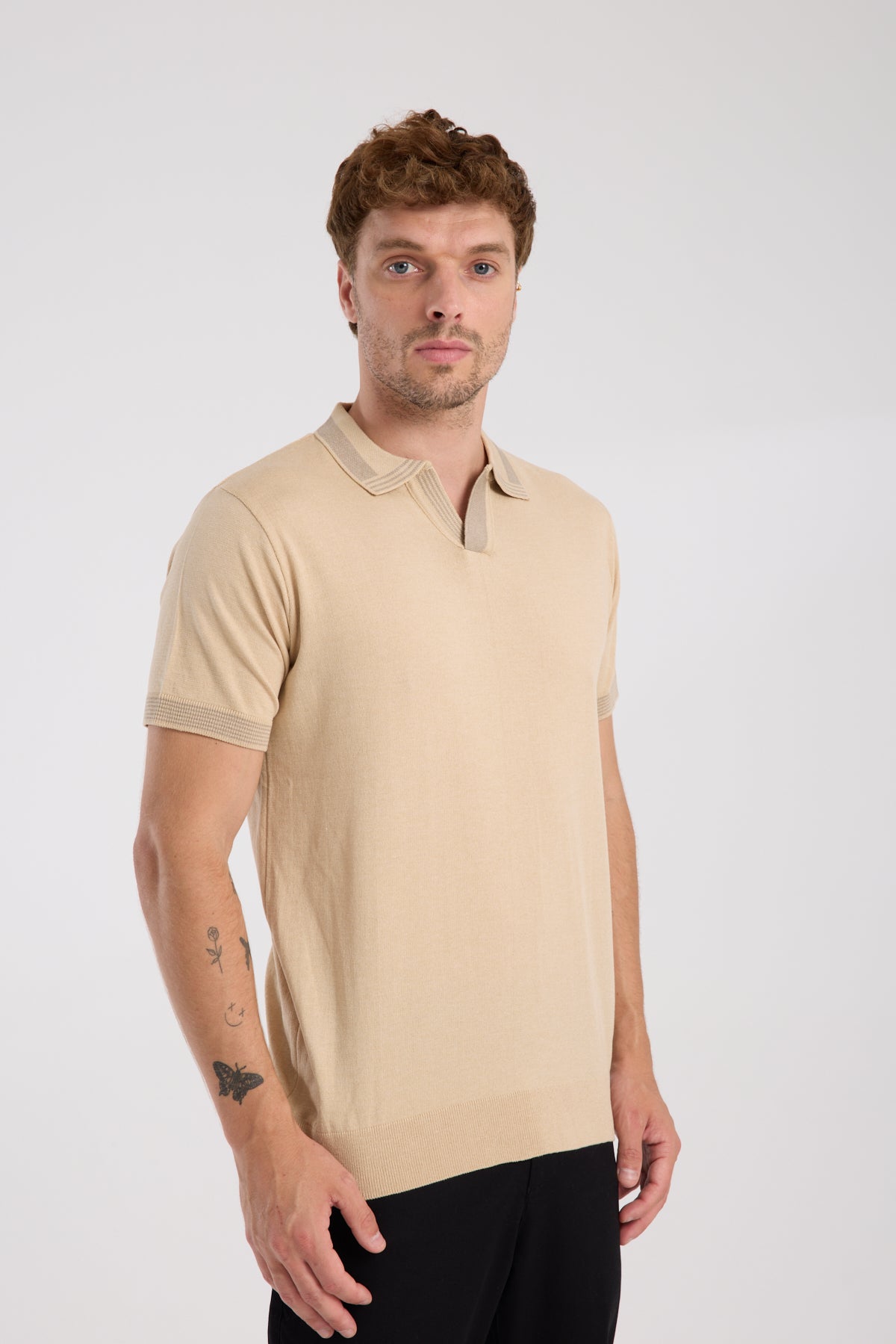 AClub Victor Örme Kumaş Viskon Karışımlı Slim Fit Koyu Bej Polo Yaka Erkek Düz Polo Shirt