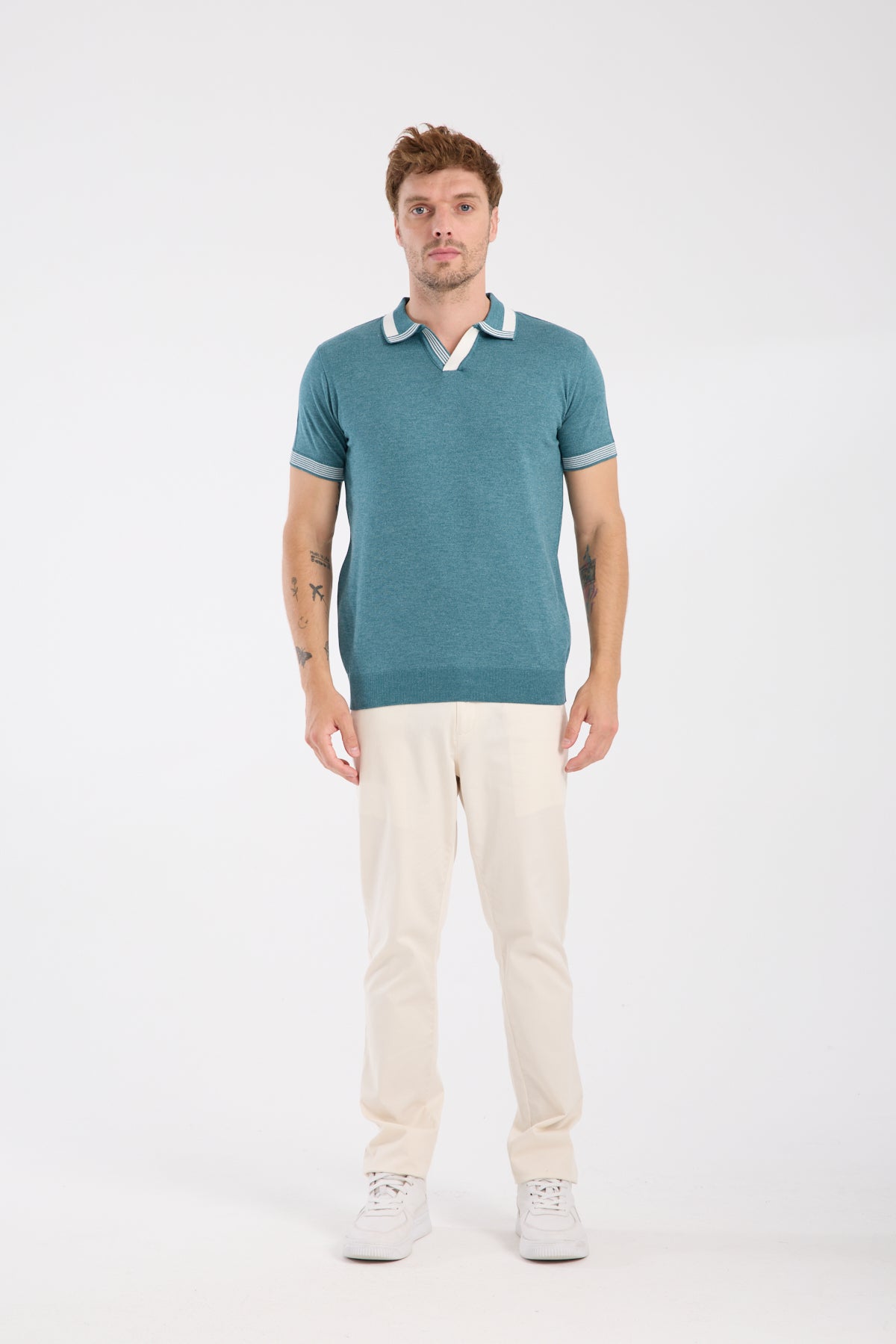 AClub Victor Örme Kumaş Viskon Karışımlı Slim Fit Petrol Polo Yaka Erkek Düz Polo Shirt