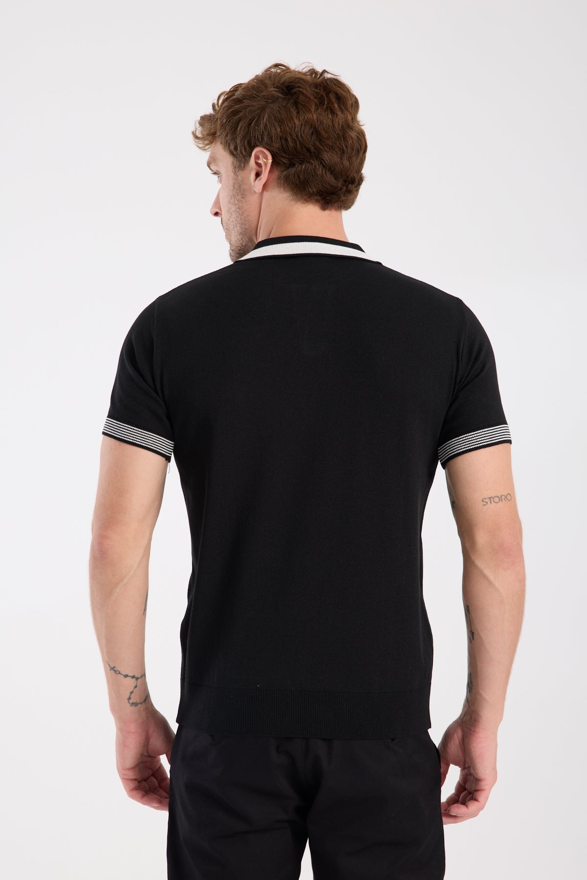 AClub Victor Örme Kumaş Viskon Karışımlı Slim Fit Siyah Polo Yaka Erkek Düz Polo Shirt