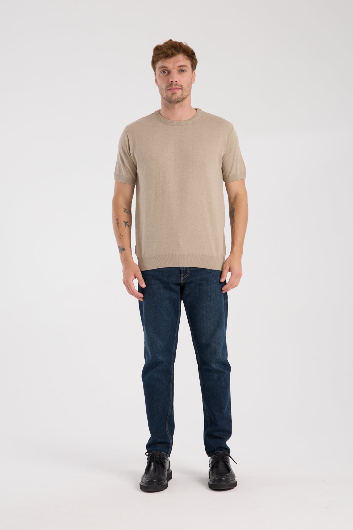 AClub Zulu Örme Kumaş Viskon Karışımlı Slim Fit Vizon Bisiklet Yaka Erkek Düz T-Shirt
