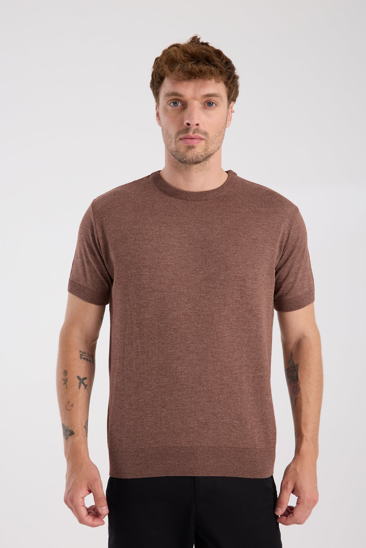 AClub Zulu Örme Kumaş Viskon Karışımlı Slim Fit Kahverengi Bisiklet Yaka Erkek Düz T-Shirt