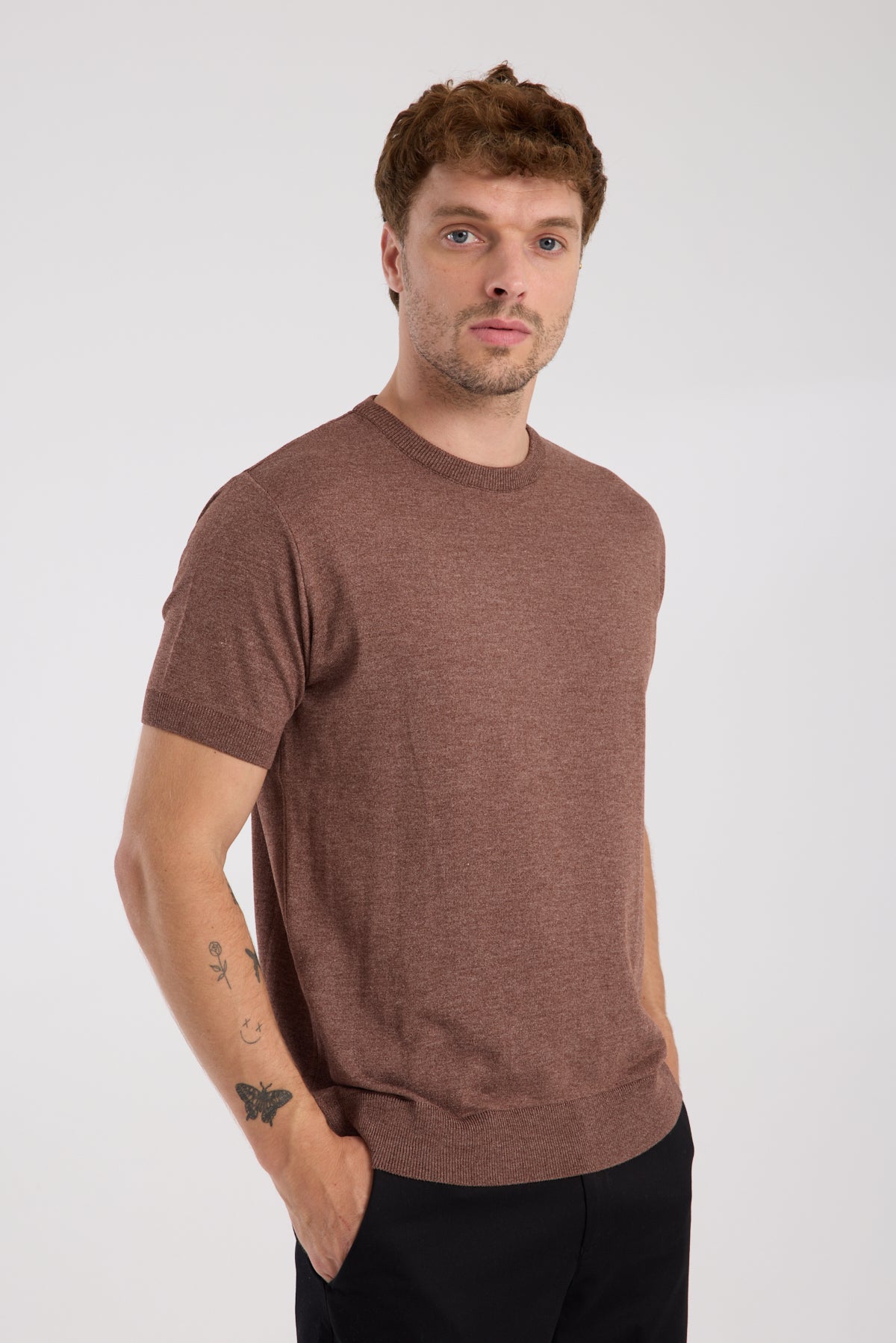 AClub Zulu Örme Kumaş Viskon Karışımlı Slim Fit Kahverengi Bisiklet Yaka Erkek Düz T-Shirt