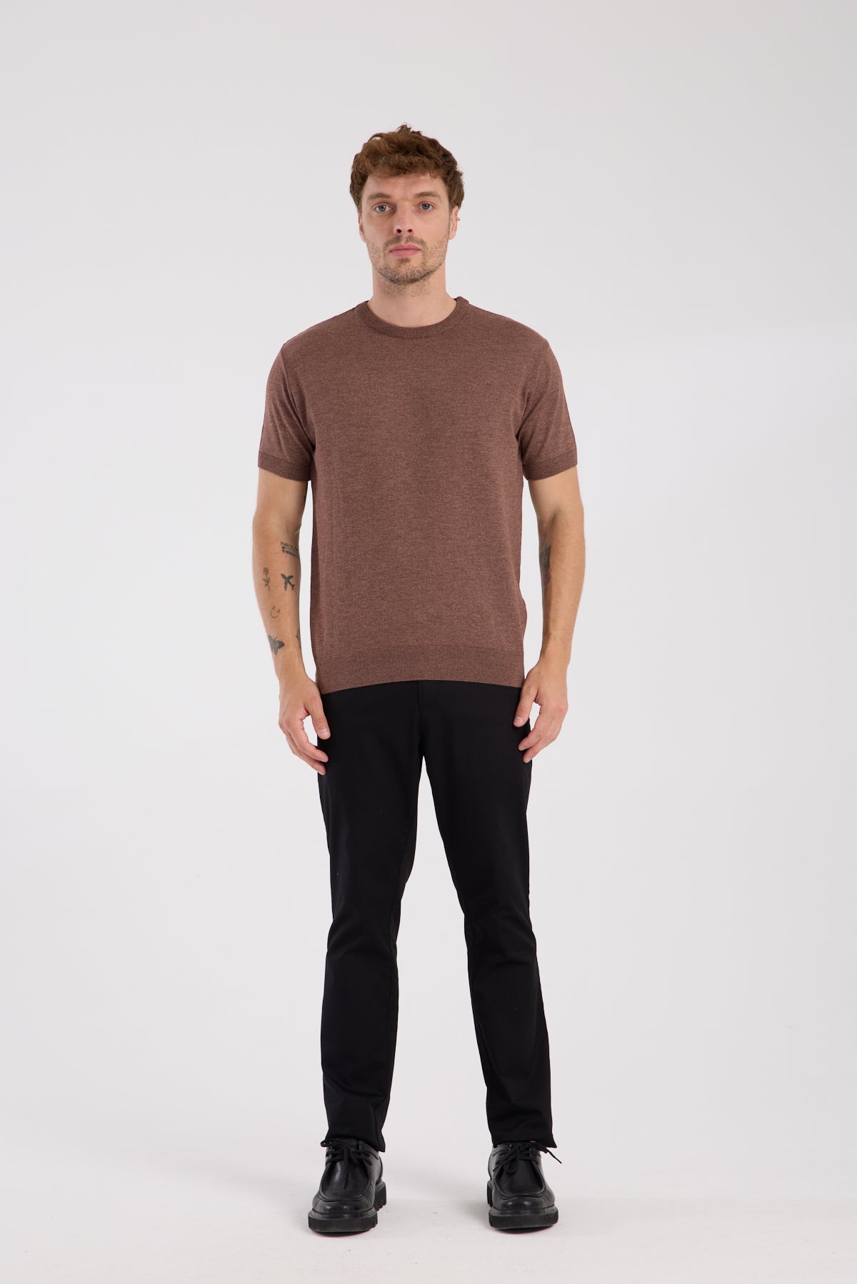 AClub Zulu Örme Kumaş Viskon Karışımlı Slim Fit Kahverengi Bisiklet Yaka Erkek Düz T-Shirt