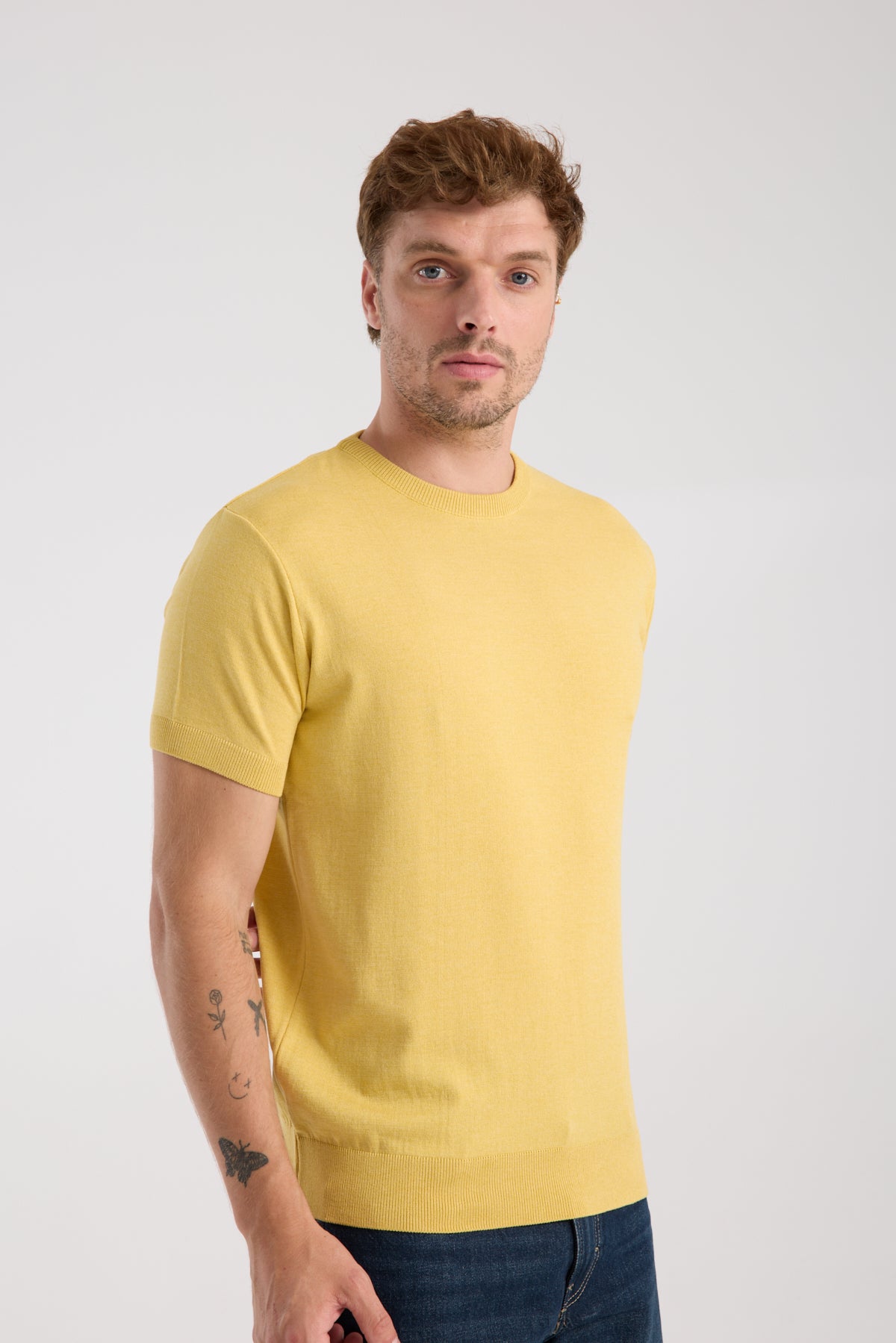 AClub Zulu Örme Kumaş Viskon Karışımlı Slim Fit Sarı Bisiklet Yaka Erkek Düz T-Shirt