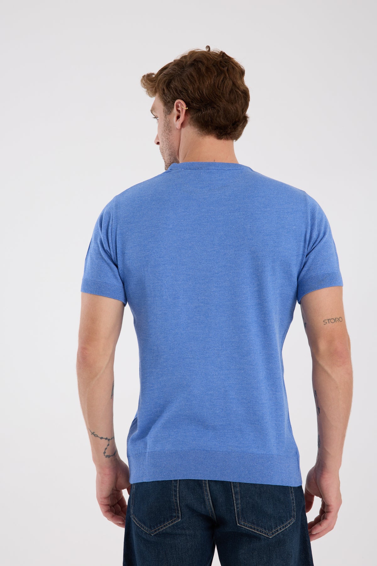 AClub Zulu Örme Kumaş Viskon Karışımlı Slim Fit İndigo Bisiklet Yaka Erkek Düz T-Shirt