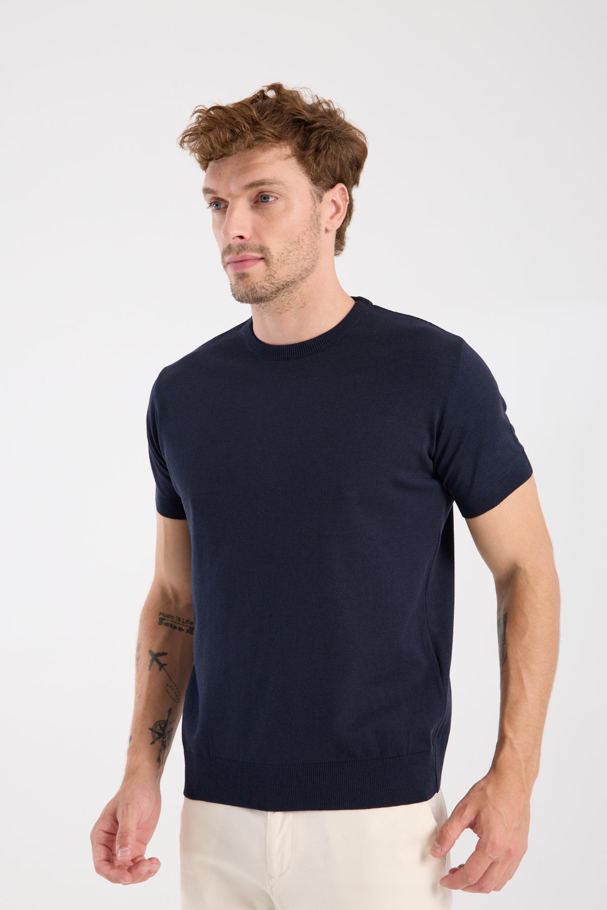 AClub Zulu Örme Kumaş Viskon Karışımlı Slim Fit Lacivert Bisiklet Yaka Erkek Düz T-Shirt
