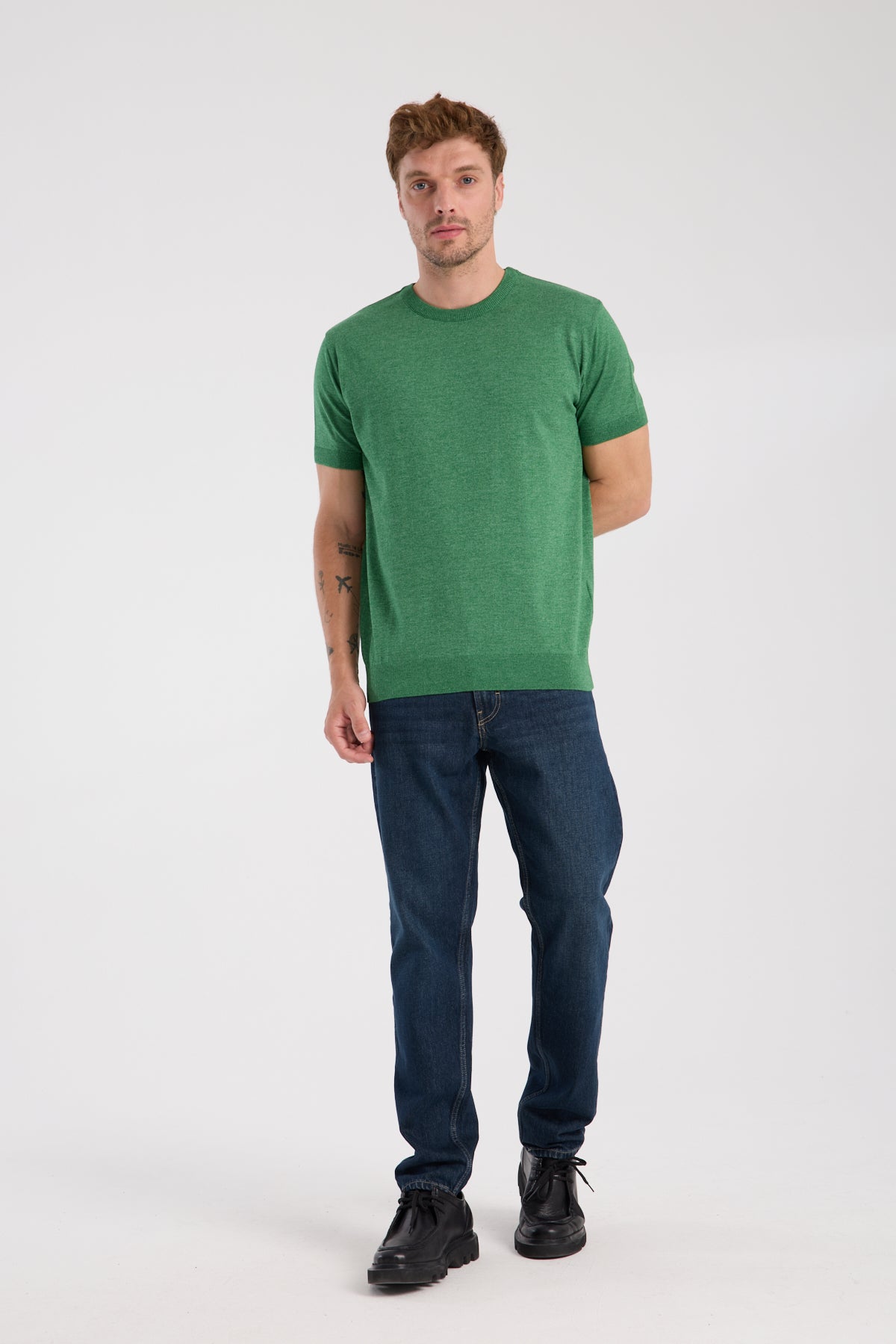AClub Zulu Örme Kumaş Viskon Karışımlı Slim Fit Yeşil Bisiklet Yaka Erkek Düz T-Shirt