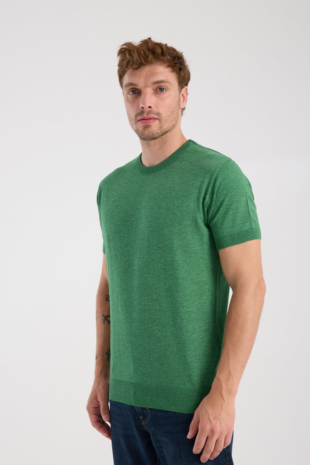 AClub Zulu Örme Kumaş Viskon Karışımlı Slim Fit Yeşil Bisiklet Yaka Erkek Düz T-Shirt