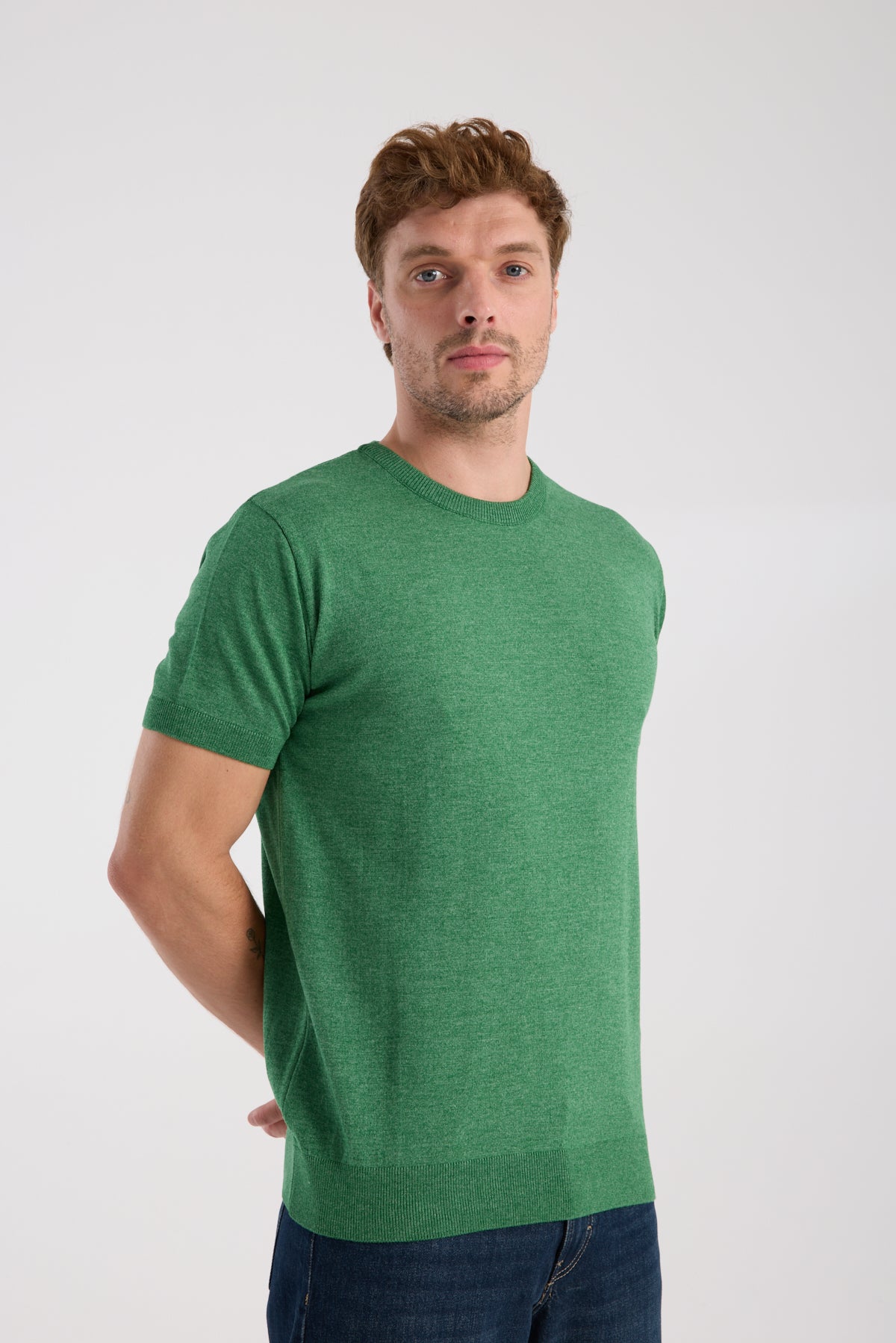 AClub Zulu Örme Kumaş Viskon Karışımlı Slim Fit Yeşil Bisiklet Yaka Erkek Düz T-Shirt