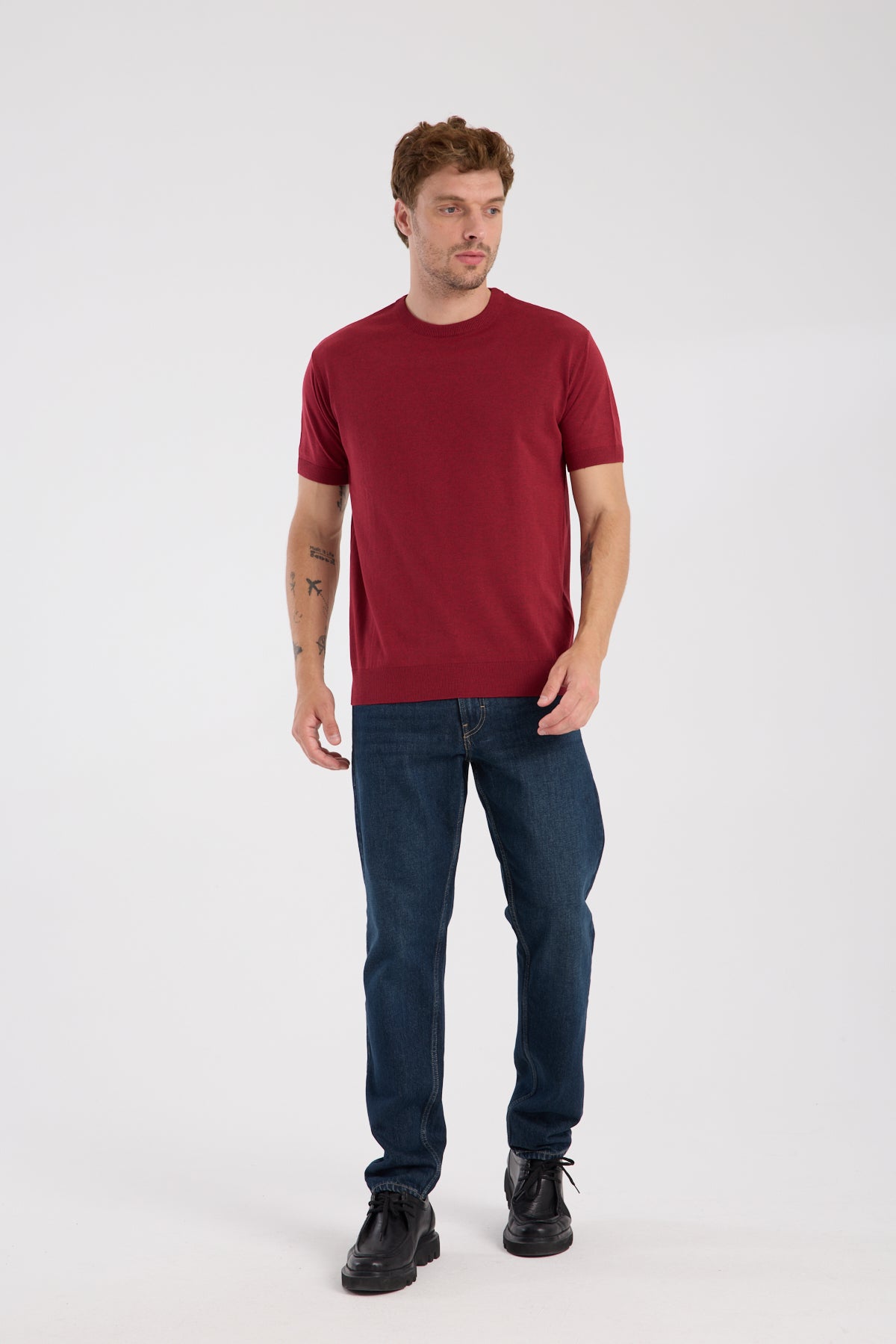 AClub Zulu Örme Kumaş Viskon Karışımlı Slim Fit Kırmızı Bisiklet Yaka Erkek Düz T-Shirt